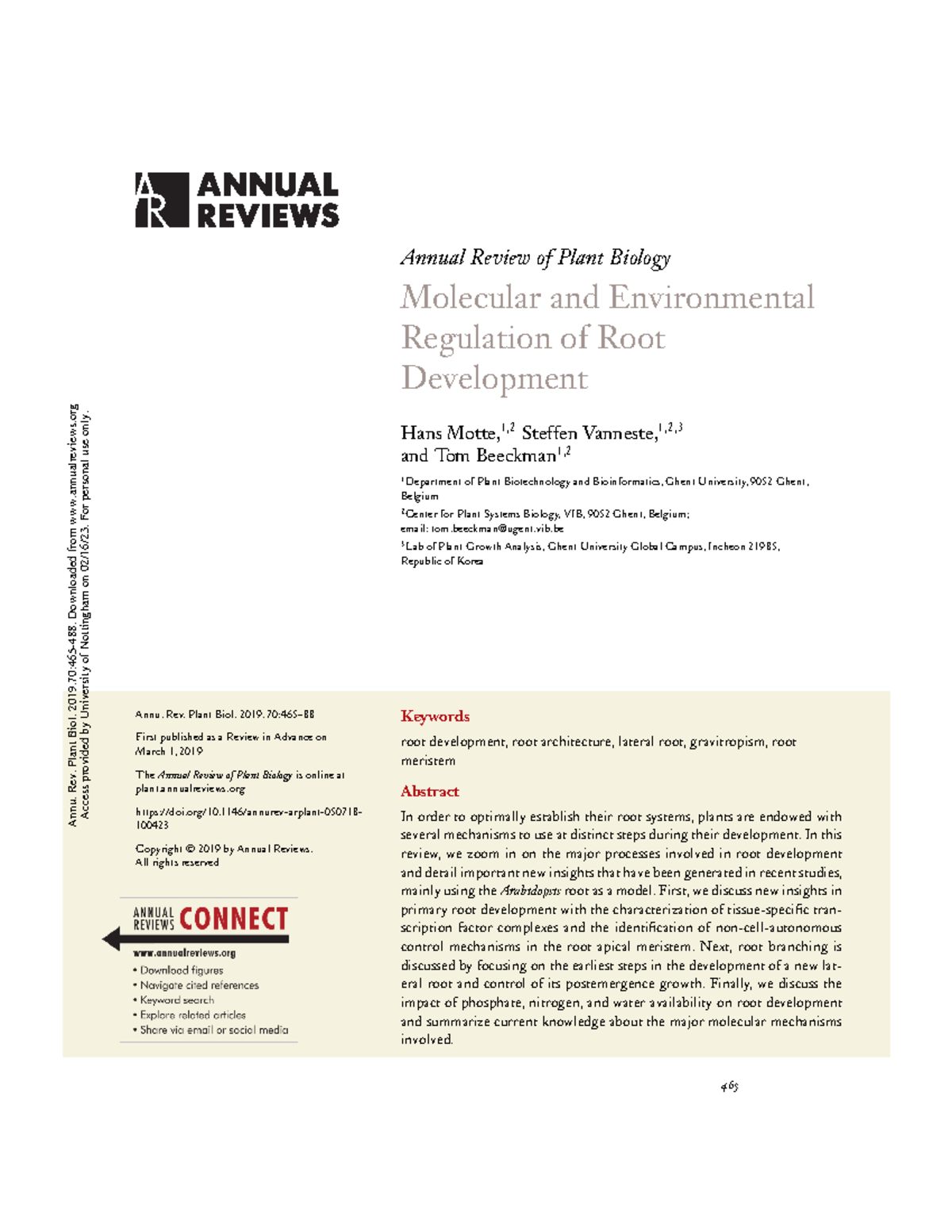 Molecular and Environmental Regulation of Root Development - Annual ...