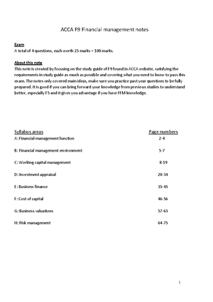 F9 Formulae And Maths Tables - S17 1 Financial Management (FM) Formulae ...