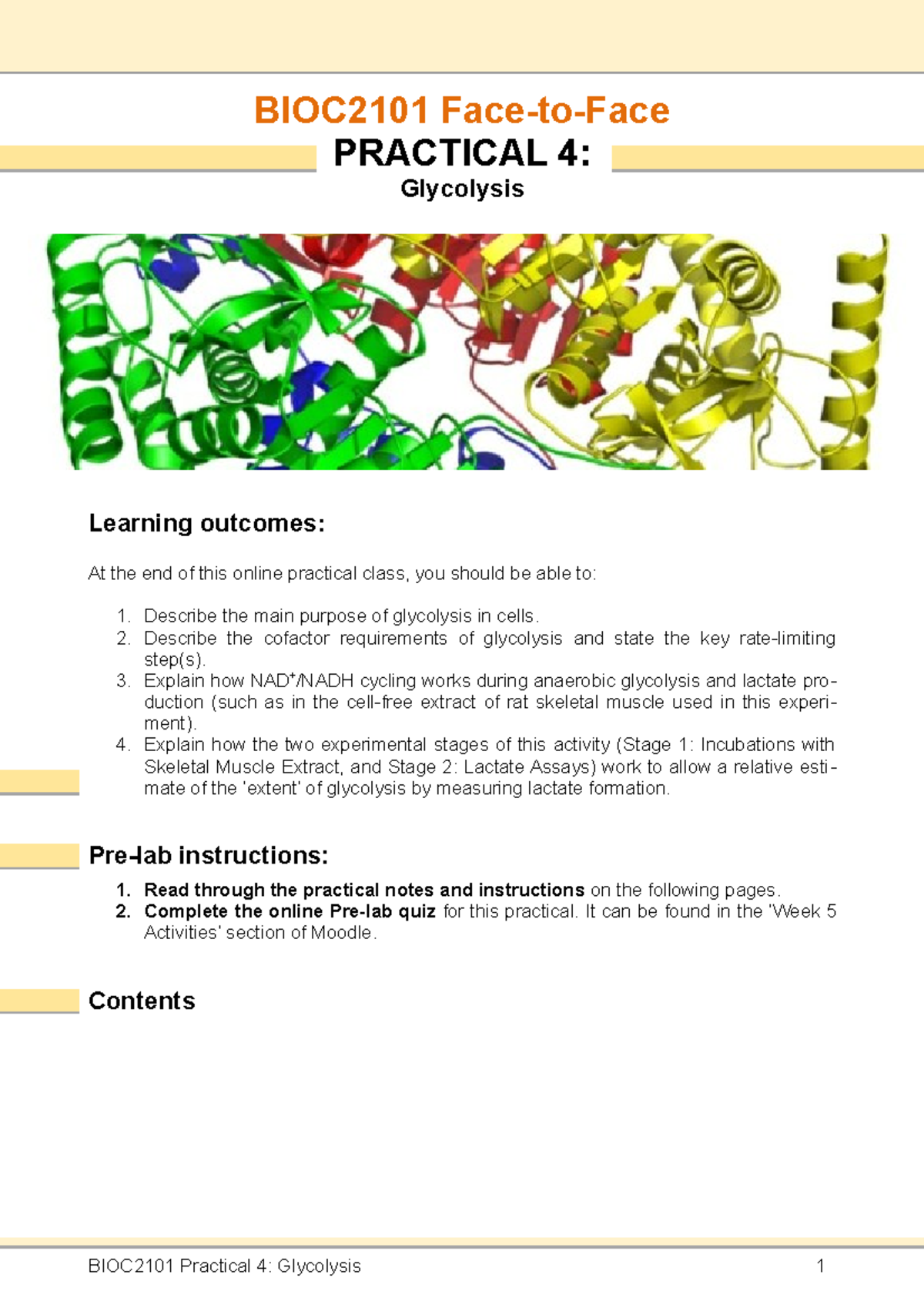BIOC2101 Prac Notes Week 5 Glycolysis (F2F) - BIOC2101 Face-to-Face ...