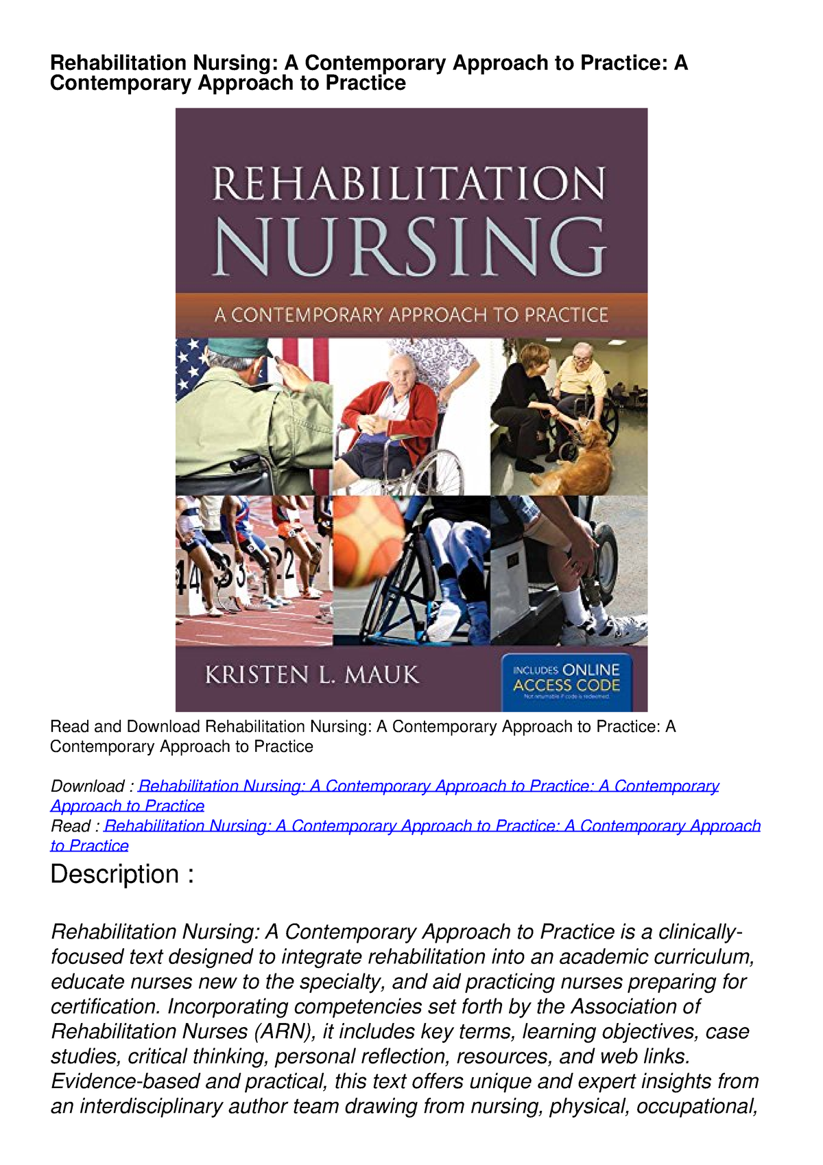 PDF Book Rehabilitation Nursing: A Contemporary Approach To Practice: A ...