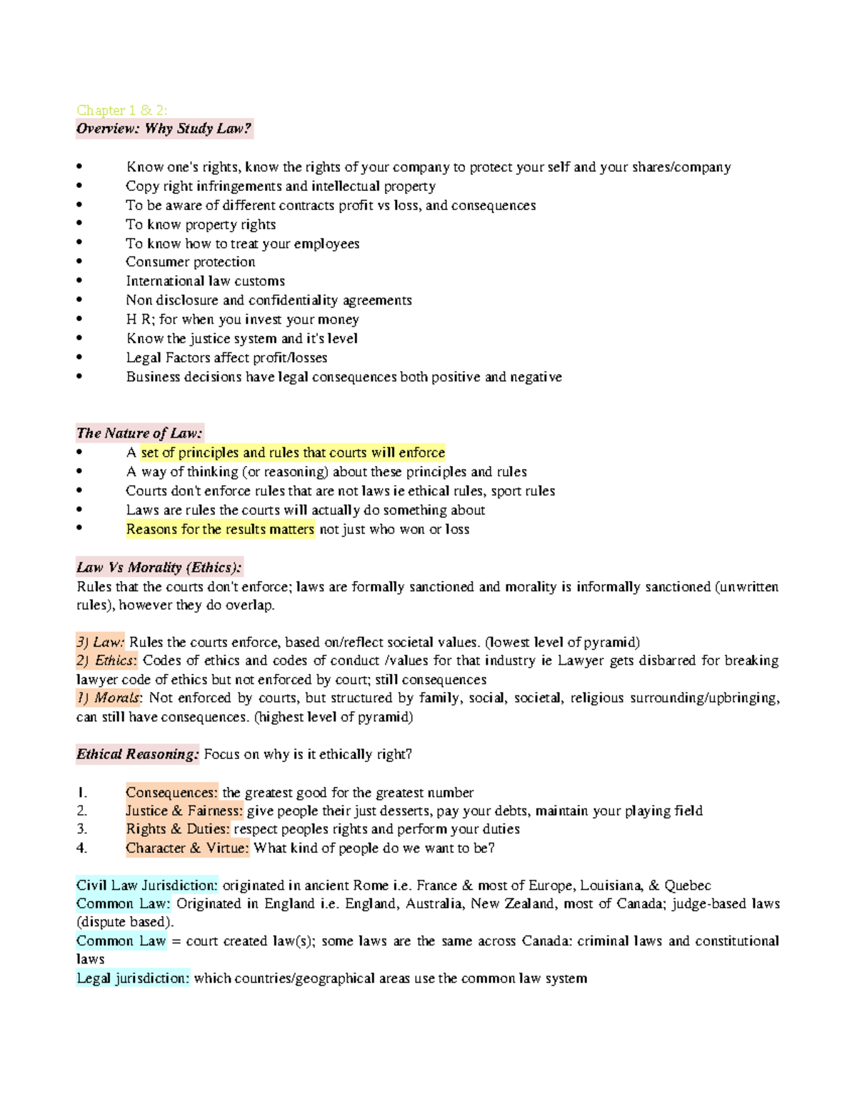 Docx - these are law notes - Chapter 1 & 2: Overview: Why Study Law ...