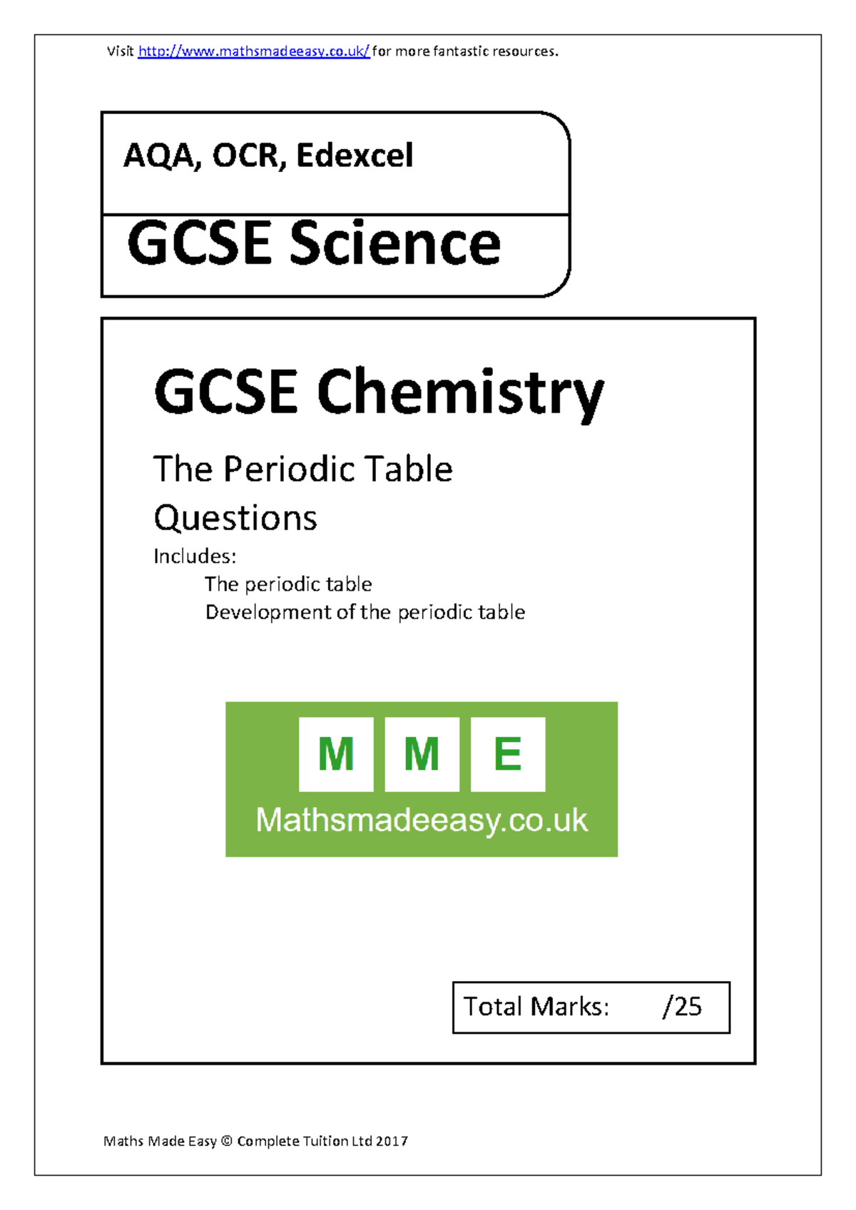 GCSE Chemistry AQA OCR Edexcel - GCSE Science AQA, OCR, Edexcel GCSE ...