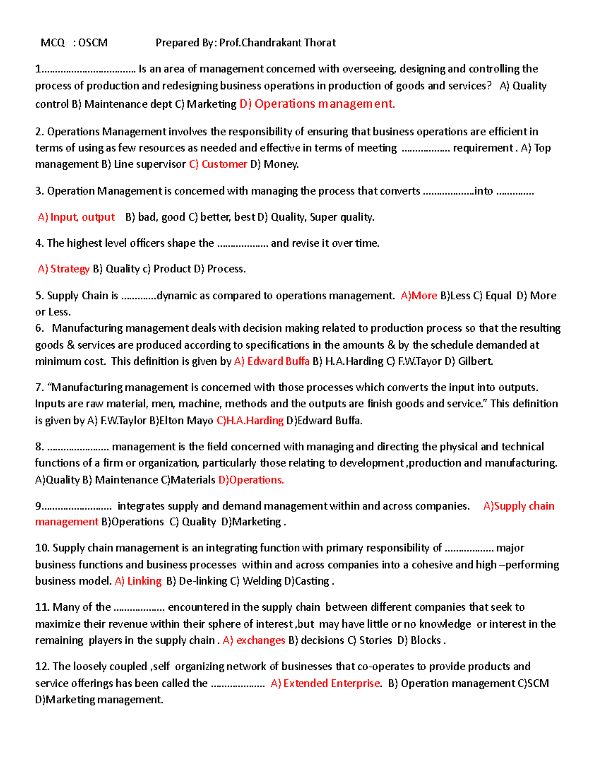 258858850 Operation s and Supply Chain Management Mcq MCQ OSCM