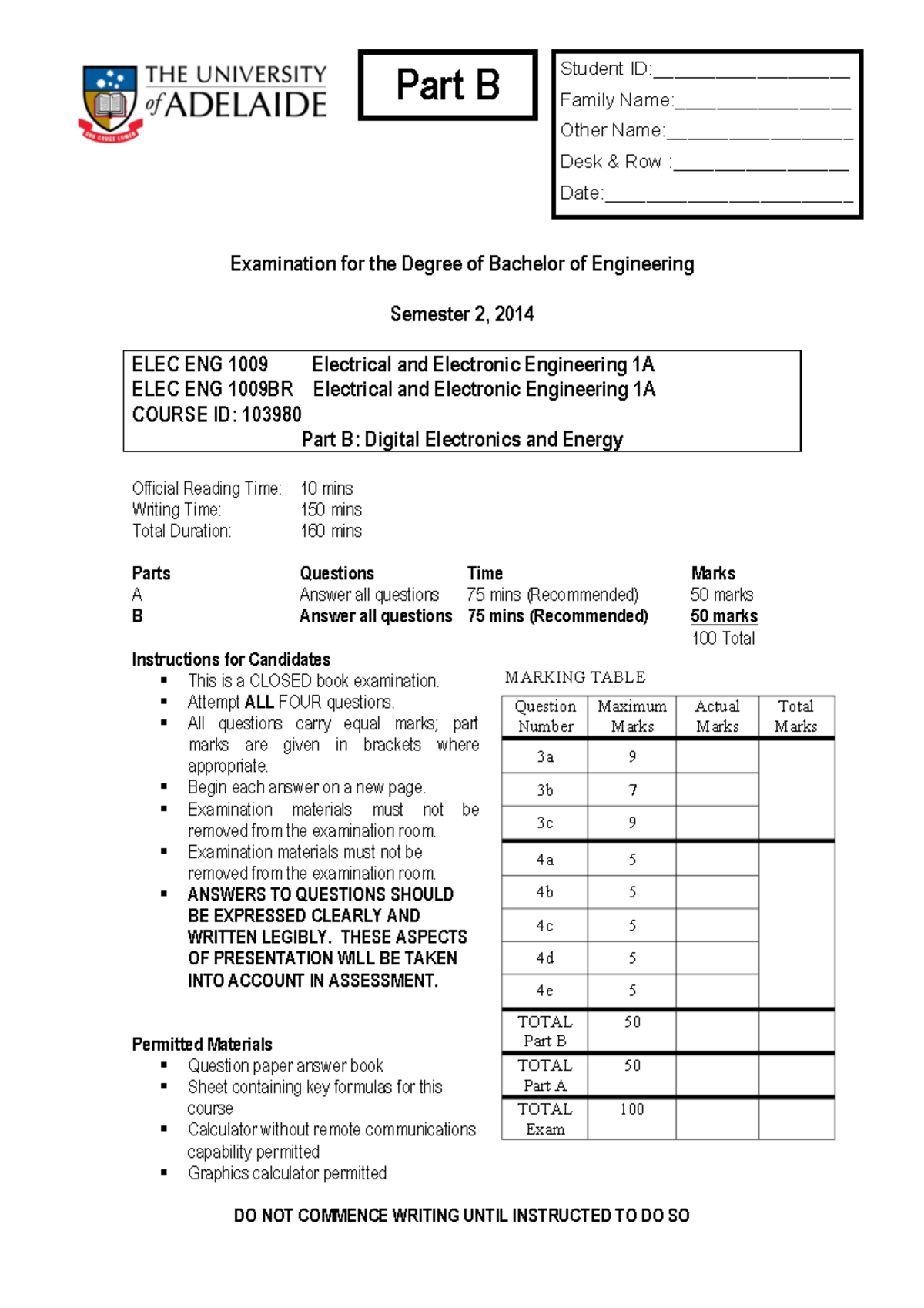 Exam October 2014, questions - part A, B - d Examination for the Degree ...