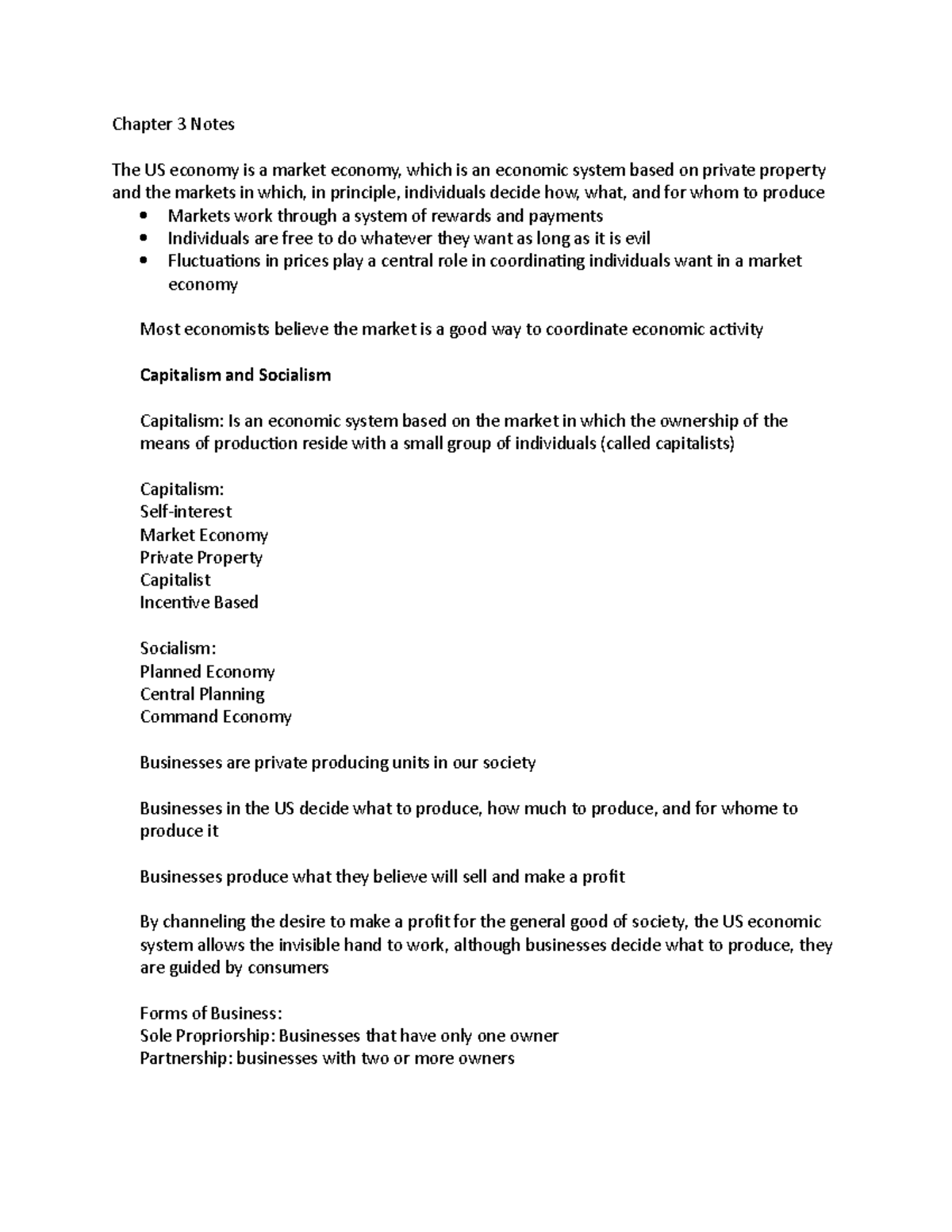 Econ Chapter 3 Notes - Chapter 3 Notes The US economy is a market ...