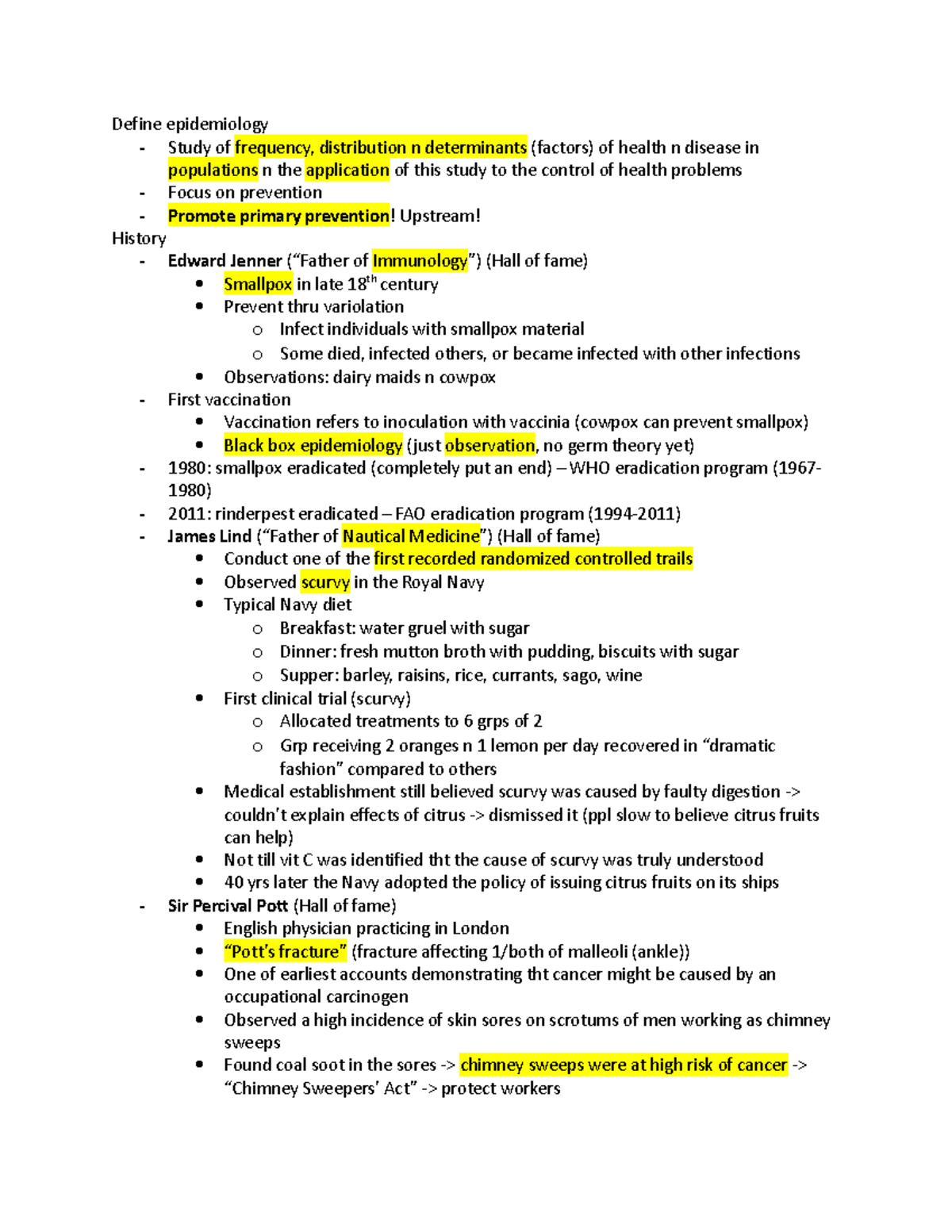 POPM 3240 notes midterm 1 - Define epidemiology - Study of frequency ...