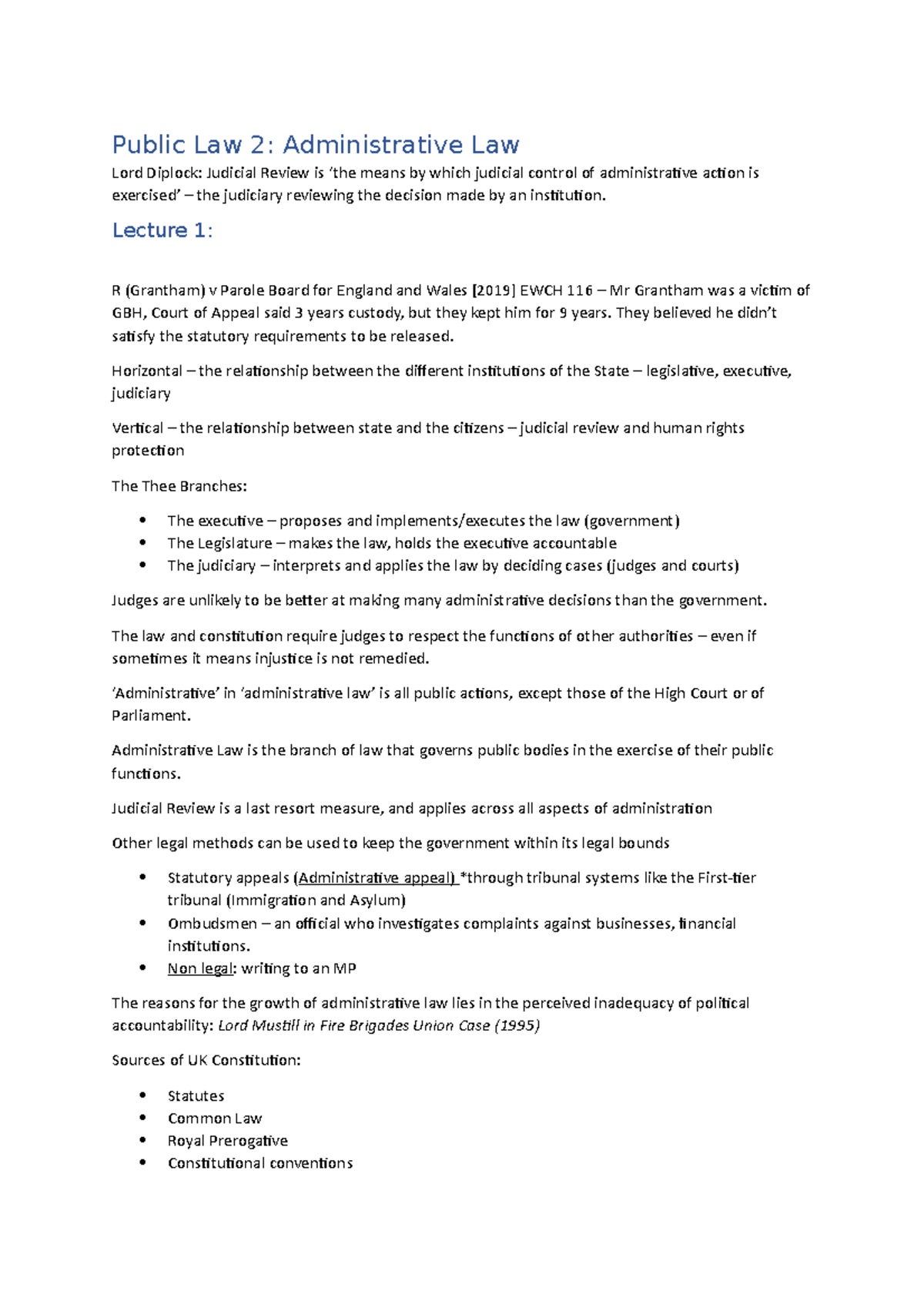Public Law 2 Notes Public Law 2 Administrative Law Lord Diplock
