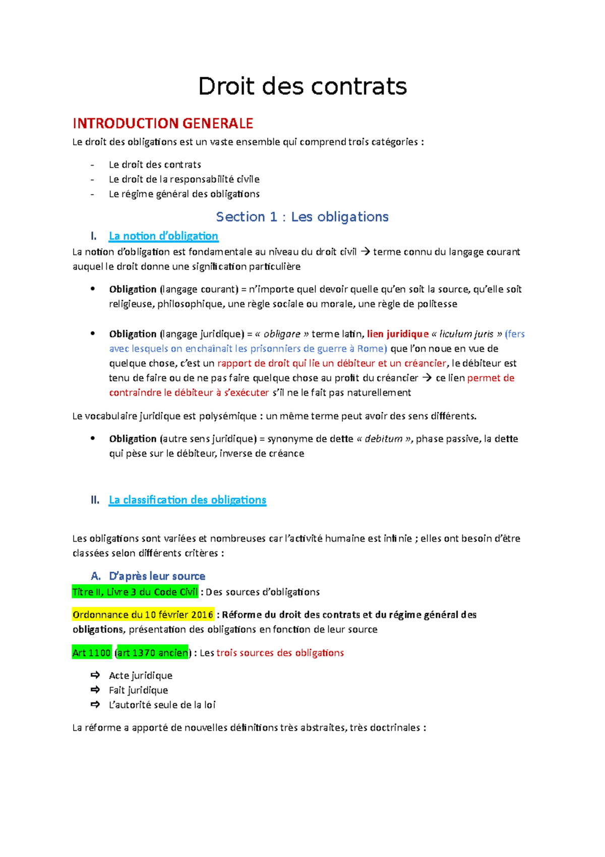 Droit Des Contrats - L2S3 - Droit Des Contrats INTRODUCTION GENERALE Le ...