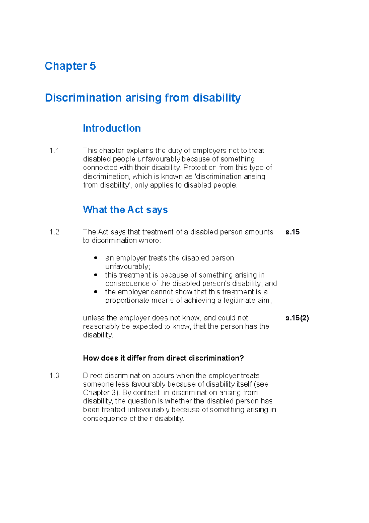 Employer Statutory CODE OF Practice Chapter 5 Discrimination arising