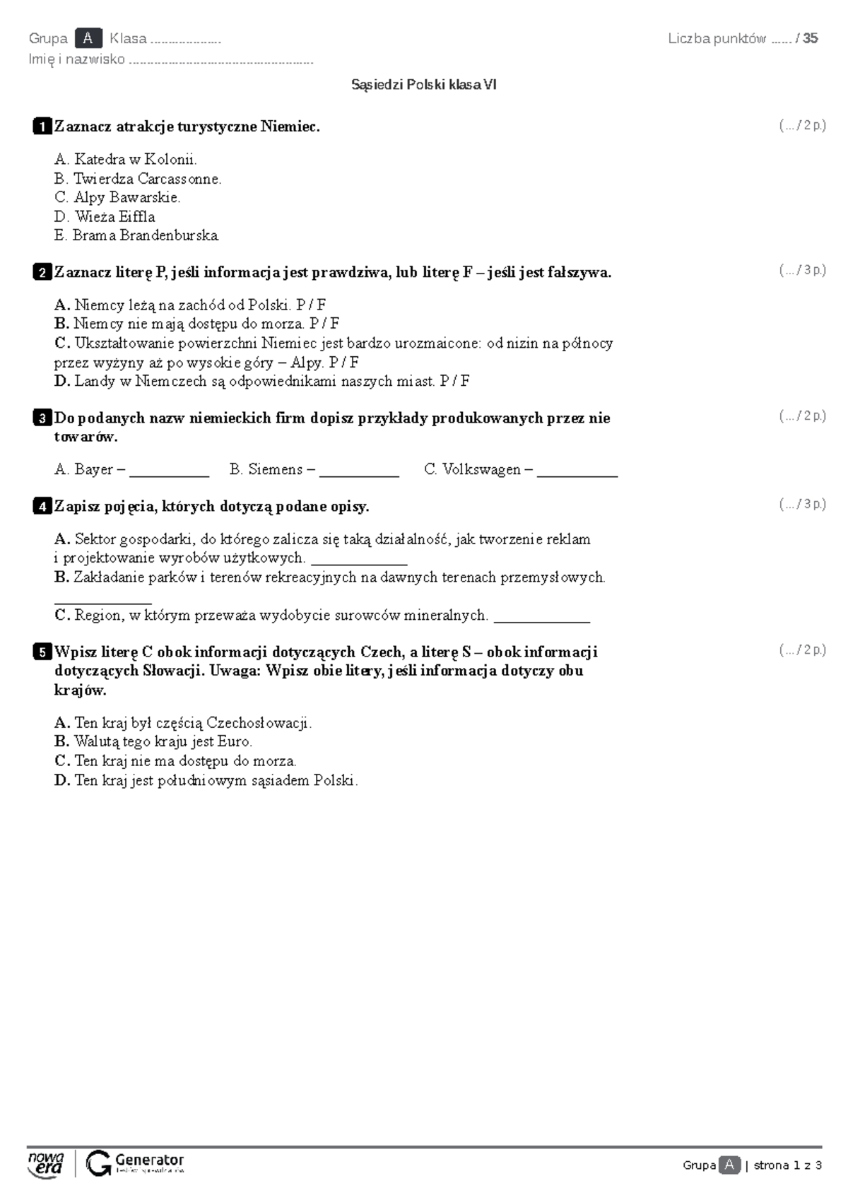 Sprawdzian Z Geografii 3 Sasiedzi Polski www.studocu.com