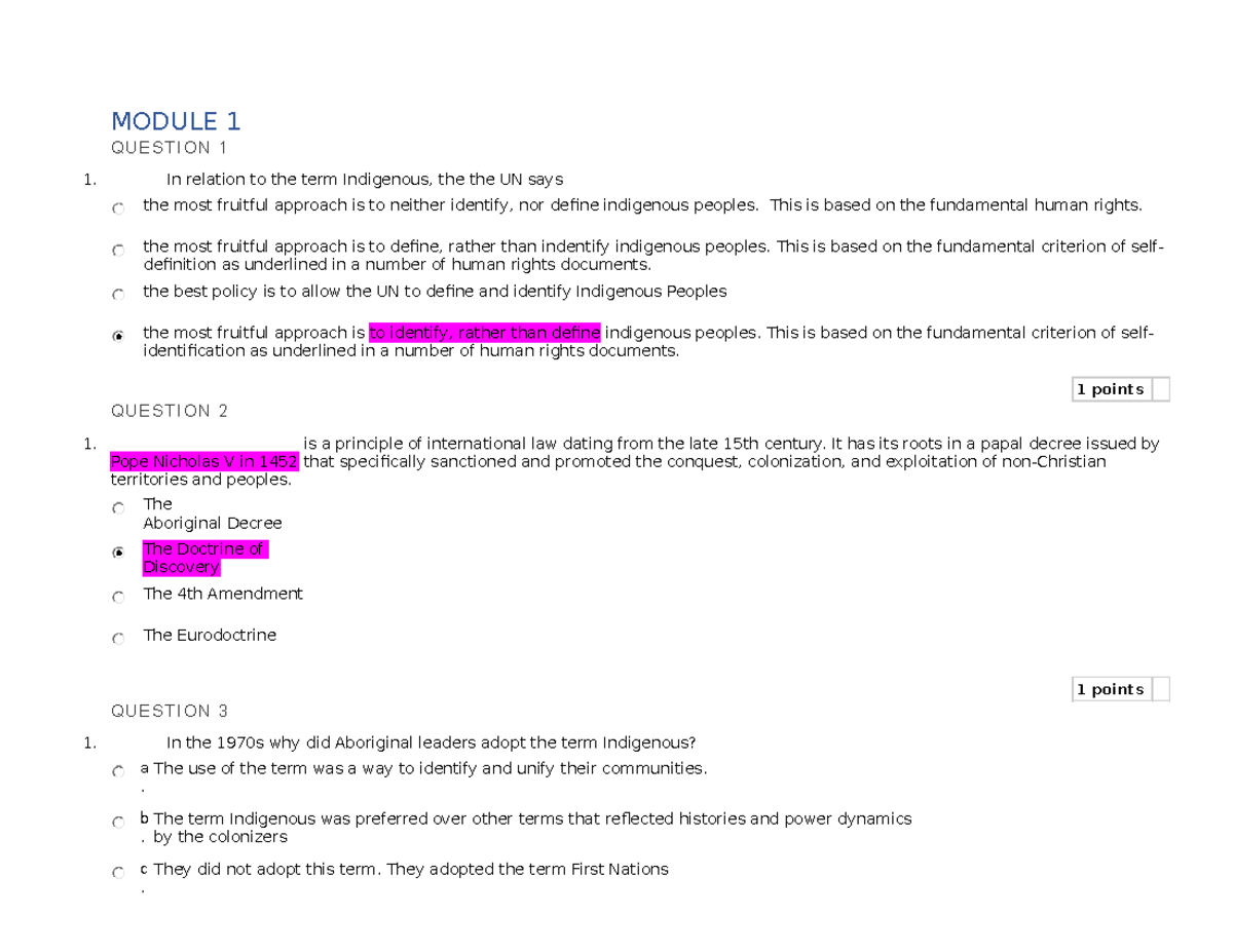 Quiz 18 October 2020, questions and answers - MODULE 1 QUESTION 1 In ...