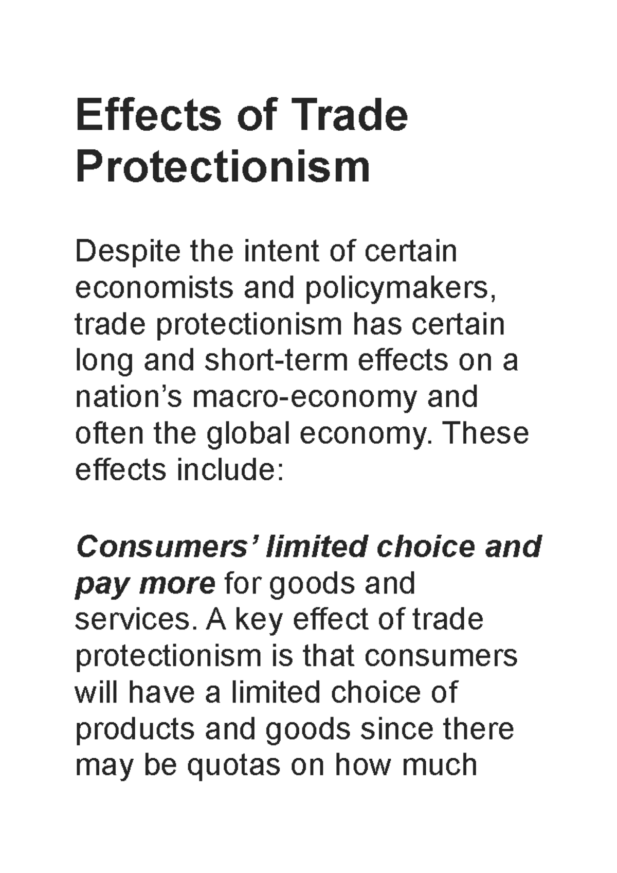 Notes - Summary International Trade And Finance - Effects of Trade ...