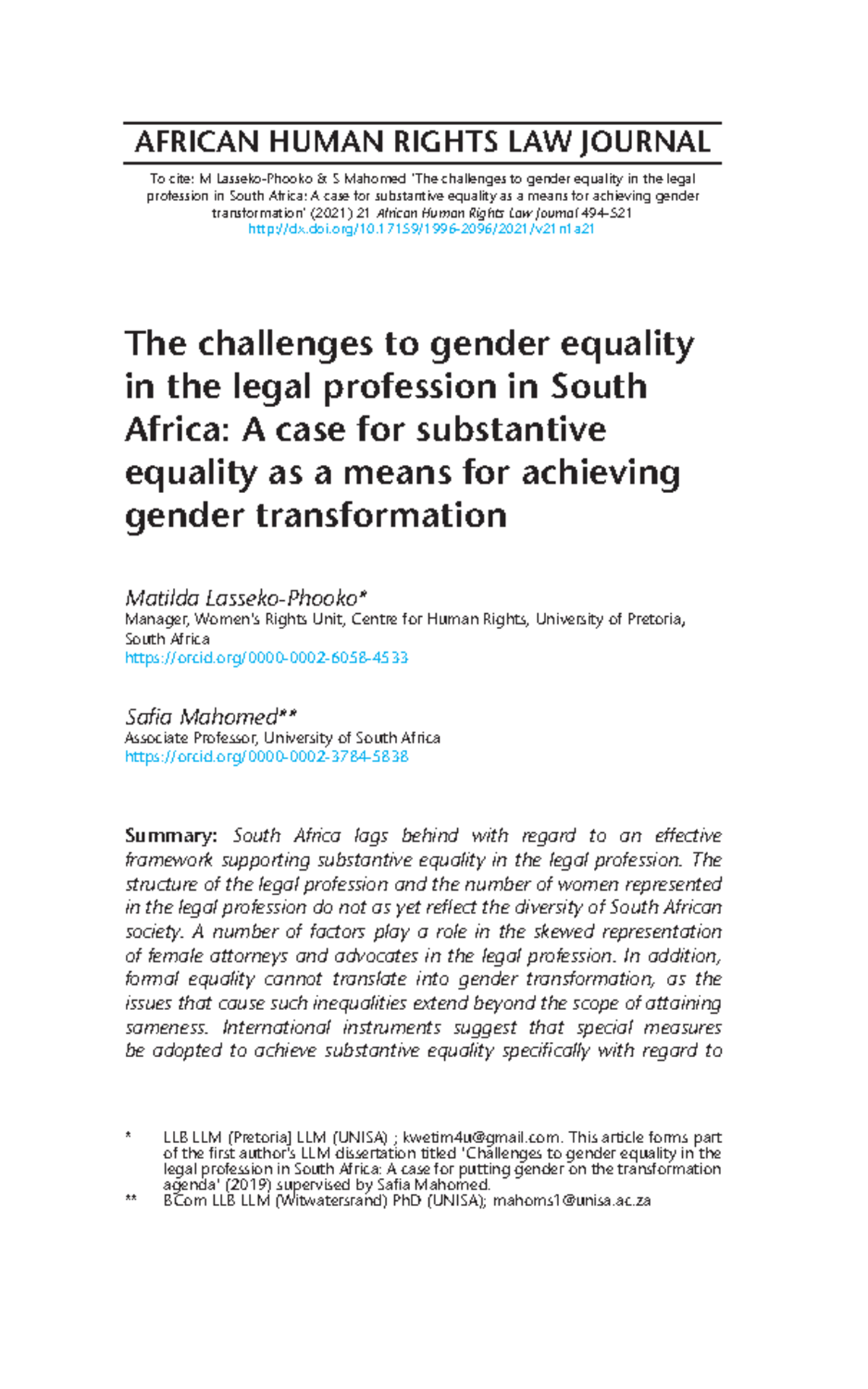 2021 21 African Human Rights Law Journal Gender Equality African