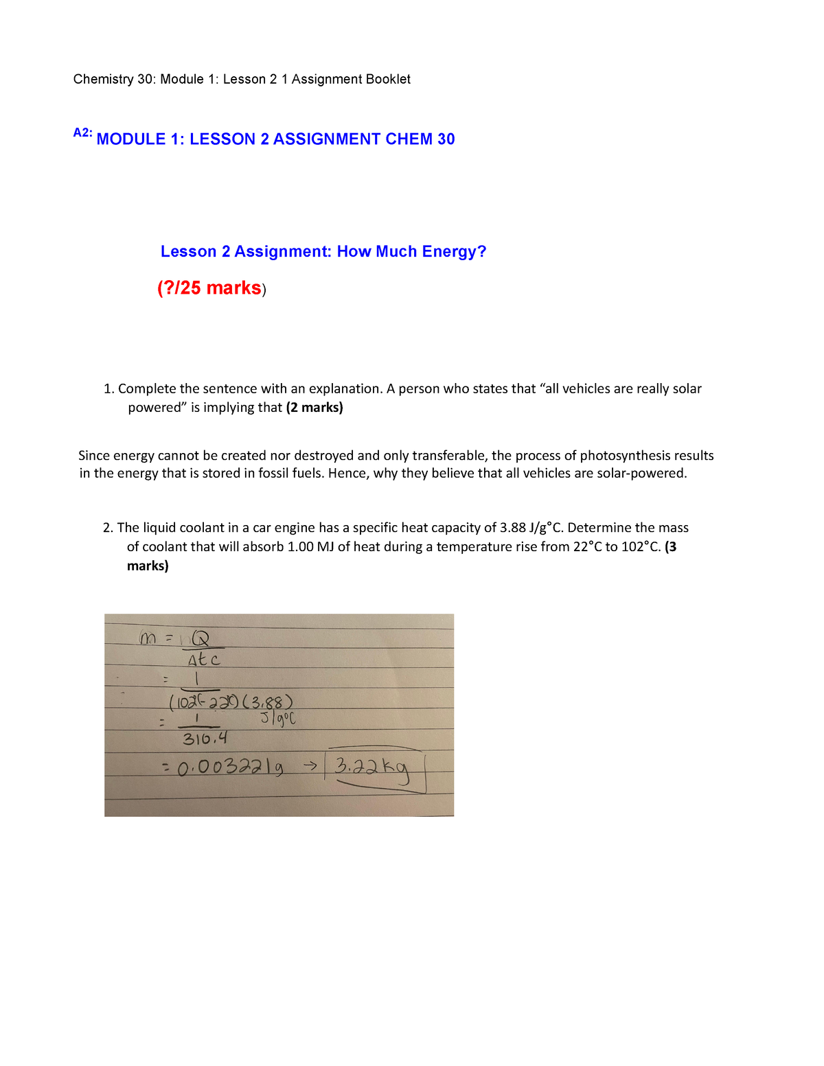 chemistry 30 assignment answer key