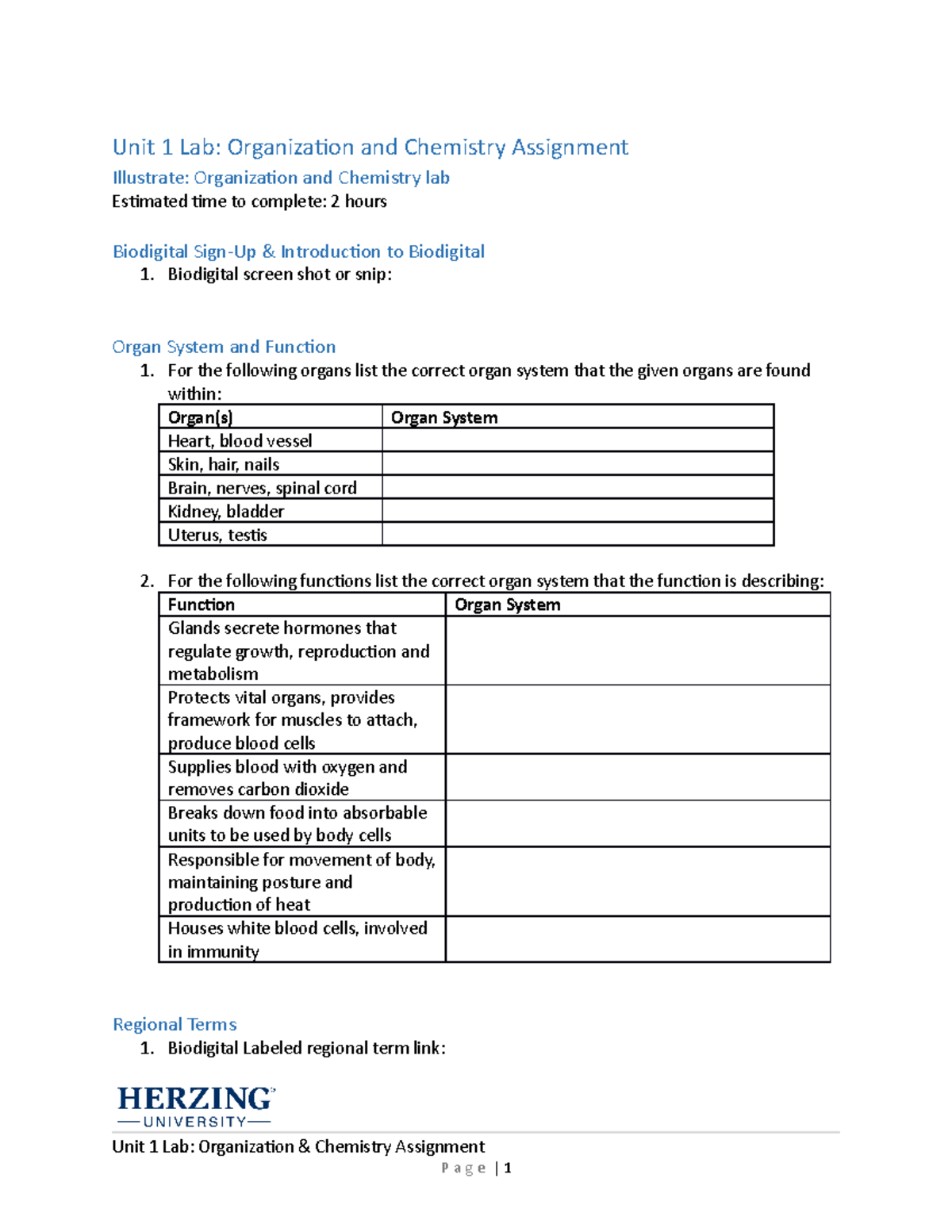 Unit 1 Lab Assignment - Unit 1 Lab: Organization And Chemistry ...