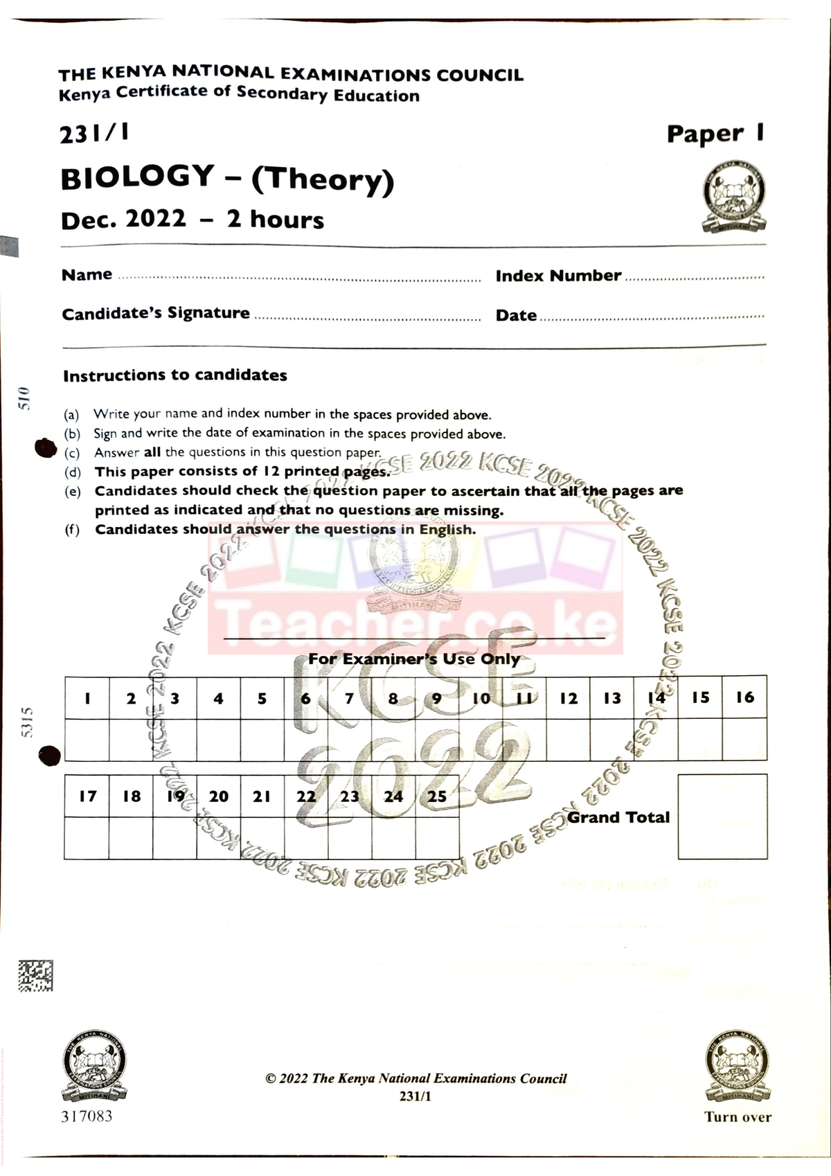 essay biology kcse