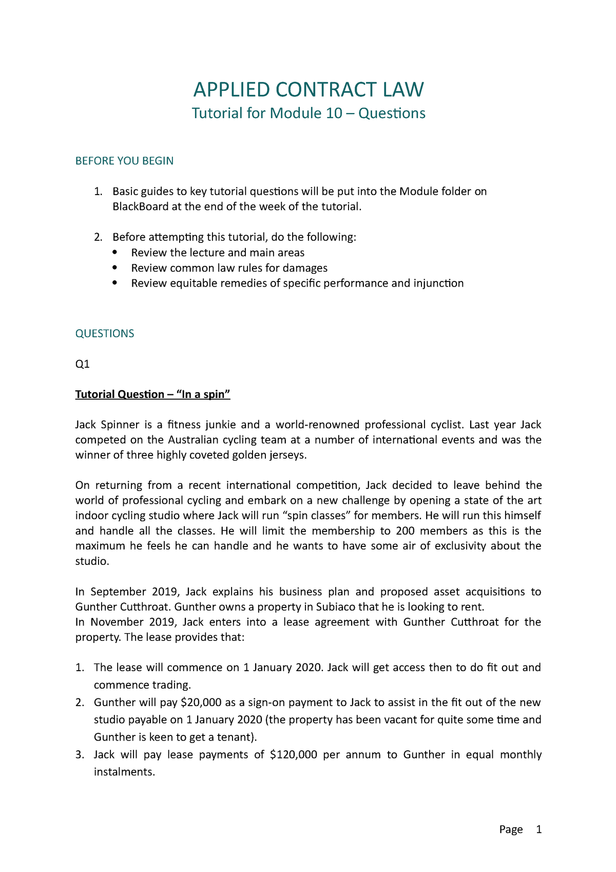 Module 10 - Tutorial Questions - Page 1 APPLIED CONTRACT LAW Tutorial ...