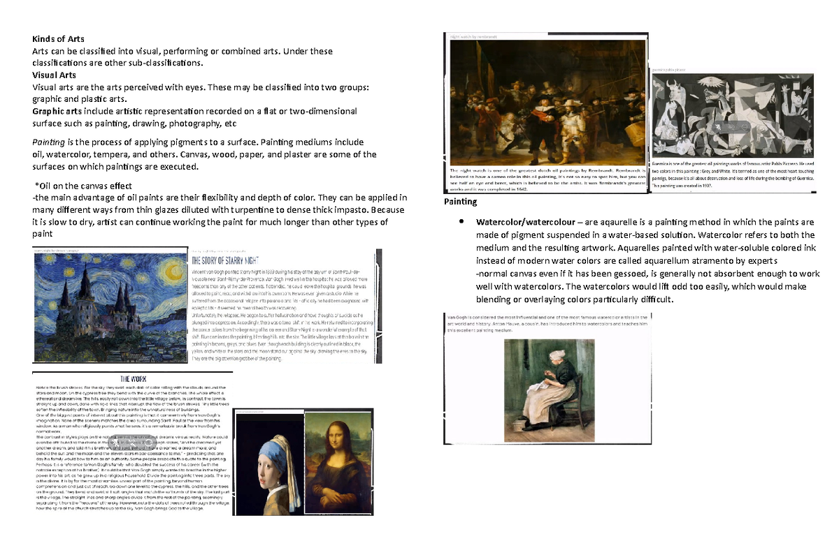 Humanities And Science Arts Appreciation- Kinds Of Arts - Lecture Notes ...