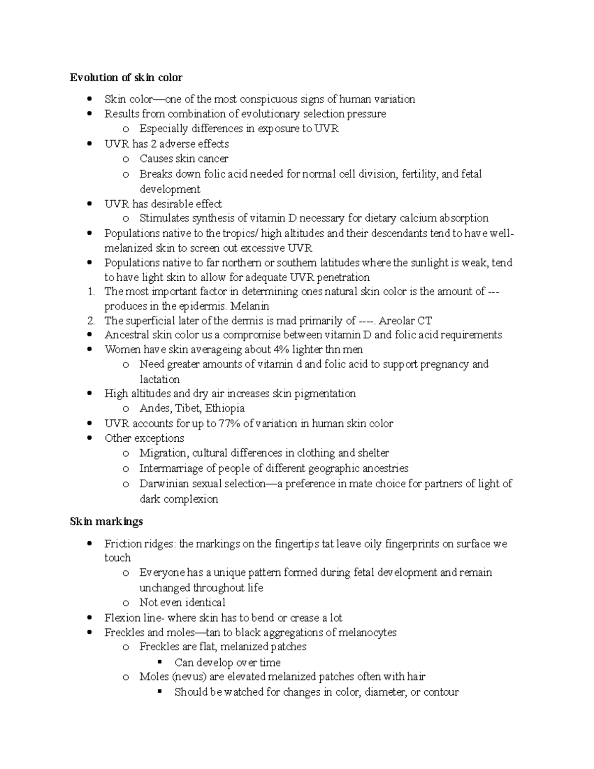 Bio Notes 9-28 - Professor Penkrot - Evolution of skin color Skin of ...