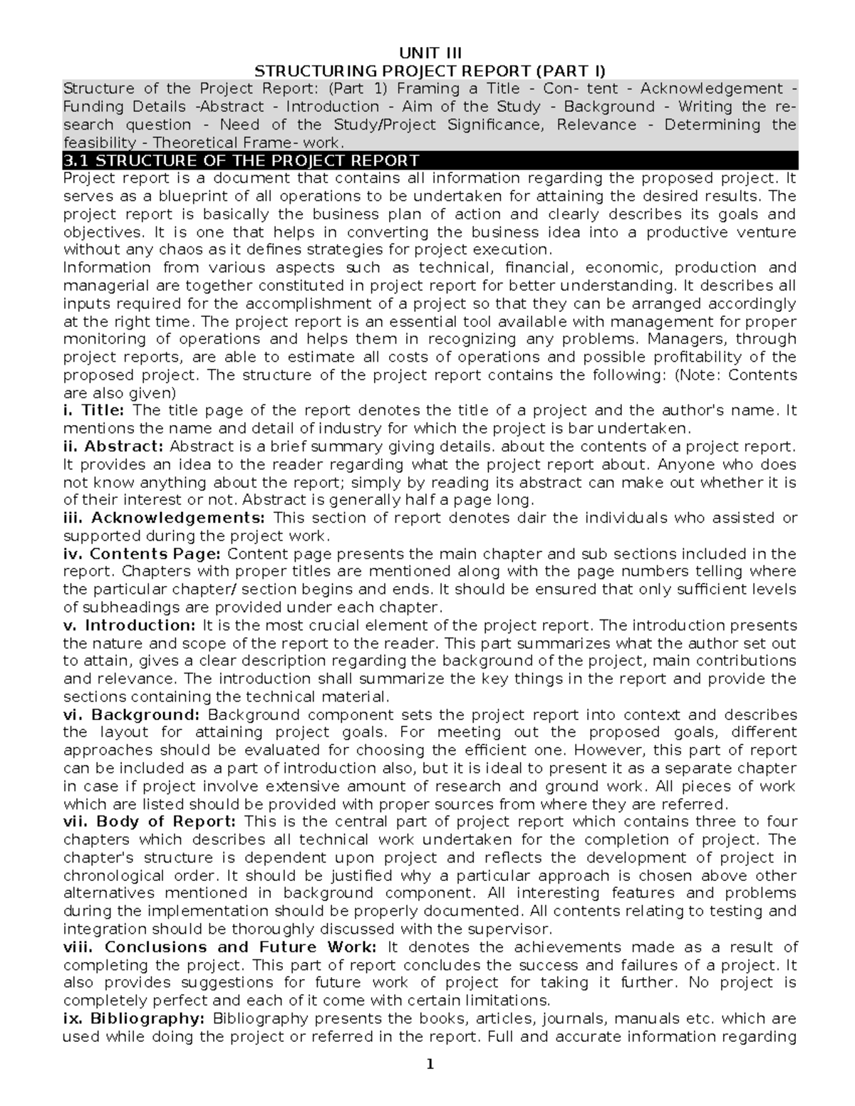 Project Report Writing Unit III Notes - UNIT III STRUCTURING PROJECT ...