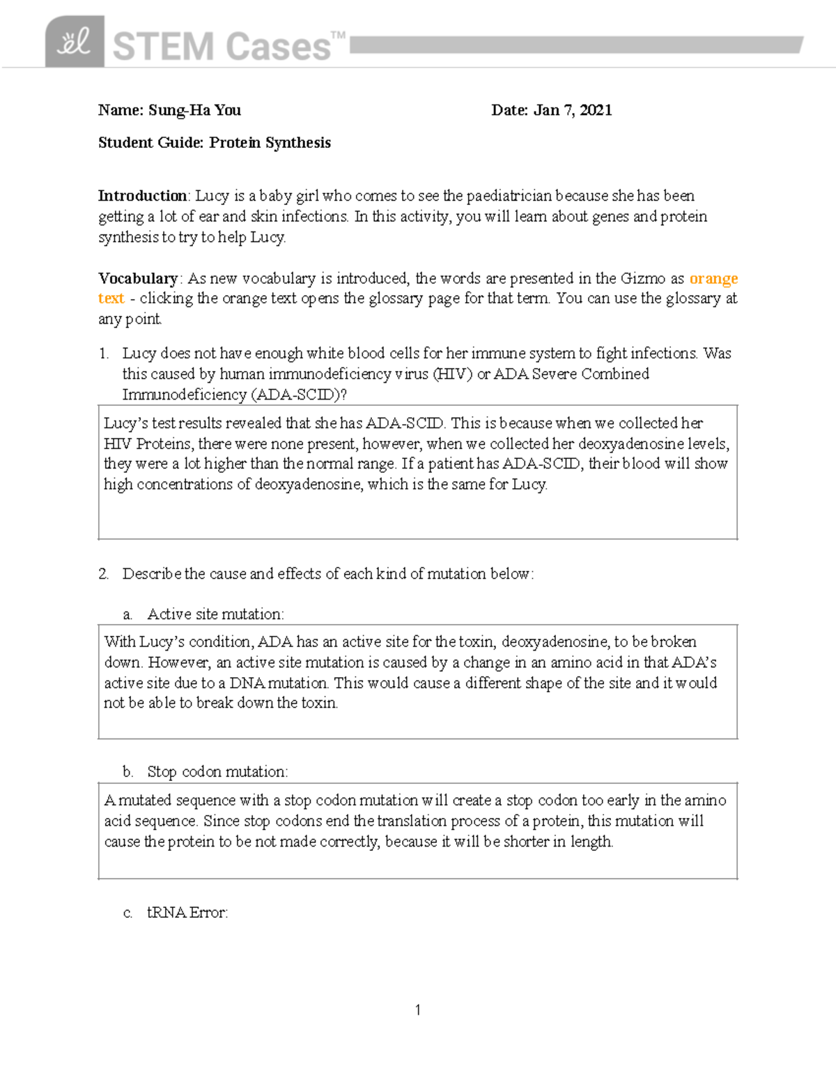 protein synthesis case study gizmo answer key