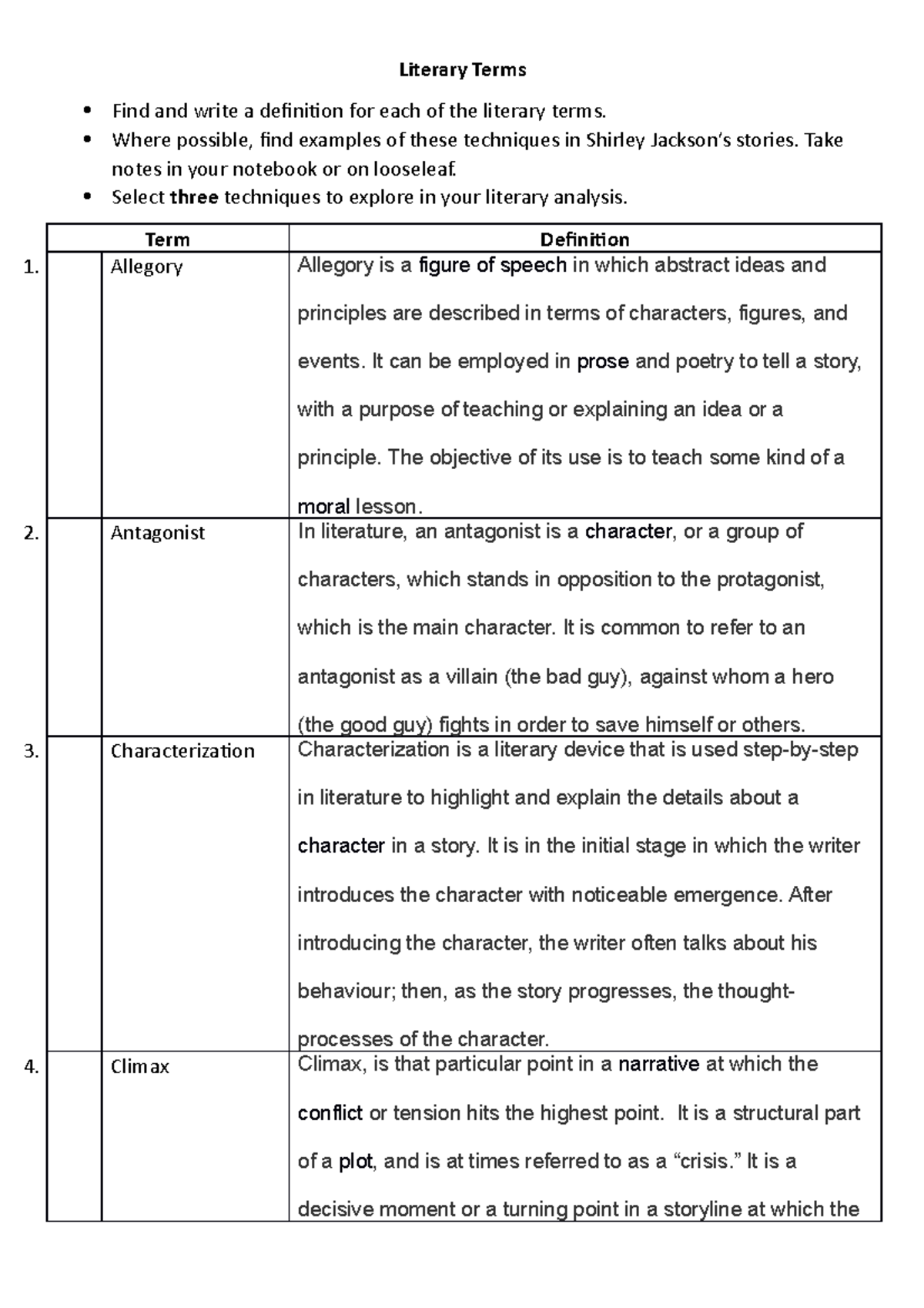 Literary Term Review Final Literary Terms Find and write a definition