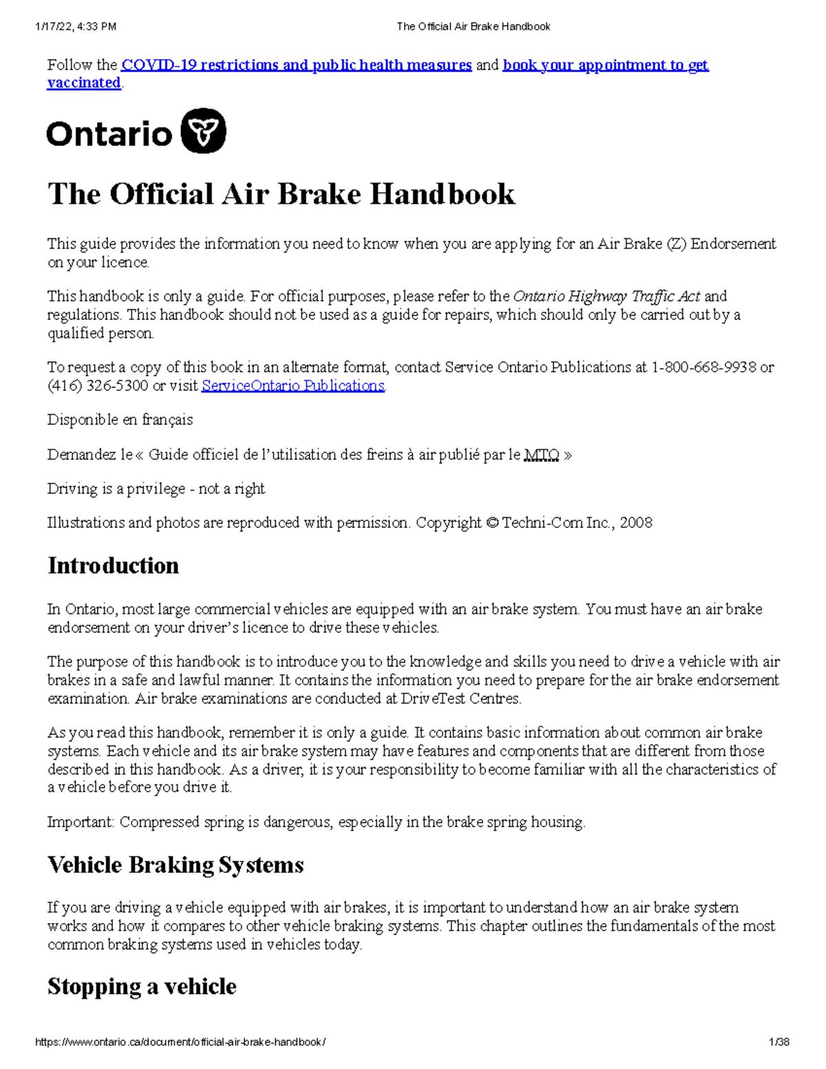 The Official Air Brake Handbook Follow the COVID19 restrictions and