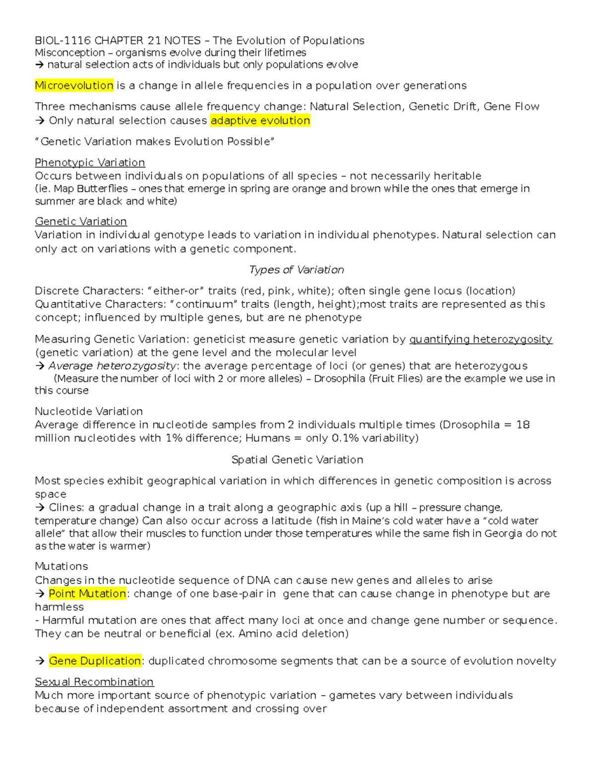 Biol-1116 Chapter 21 notes - Misconception – organisms evolve during ...