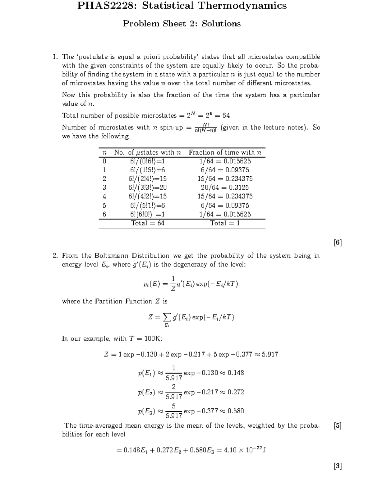 Ps2 sol - Problems 2 solution - PHAS2228: Statistical Thermodynamics ...