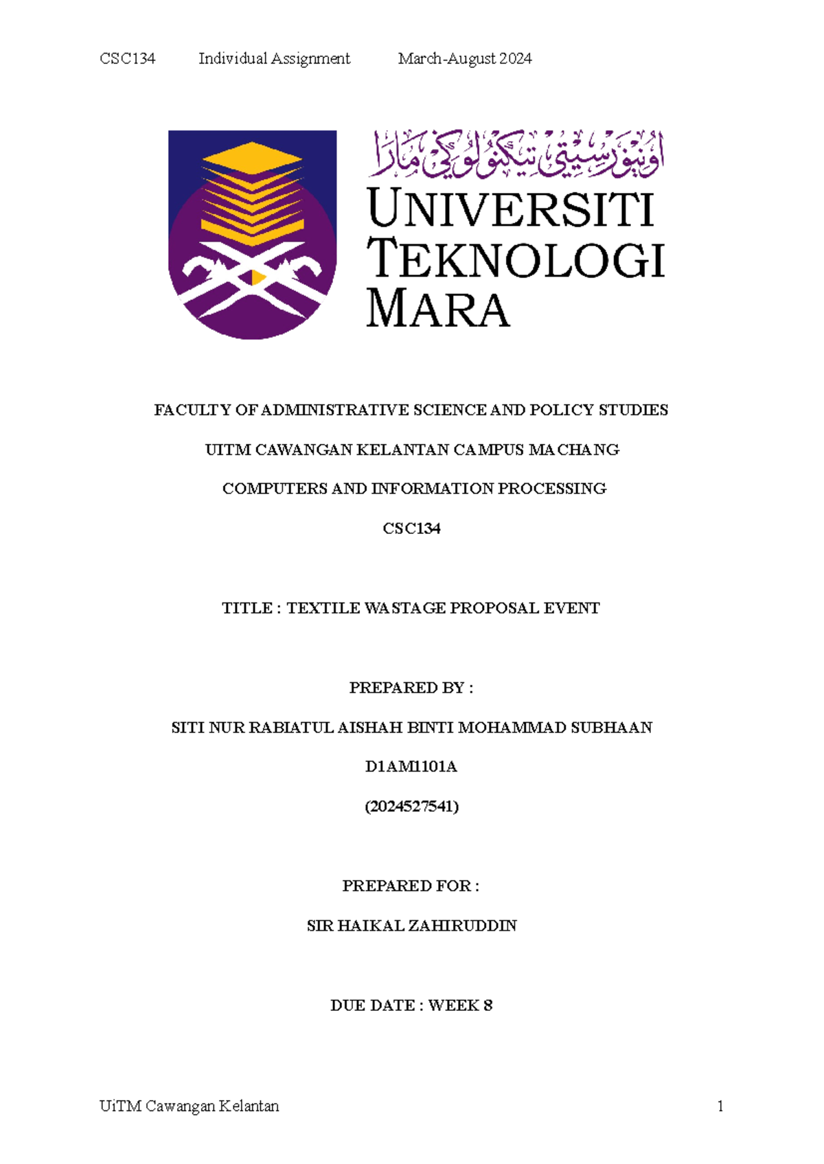 Csc134 Individual Assignment Faculty Of Administrative Science And Policy Studies Uitm Csc134 Individual Assignment Faculty Of Administrative Science And Policy Studies Uitm