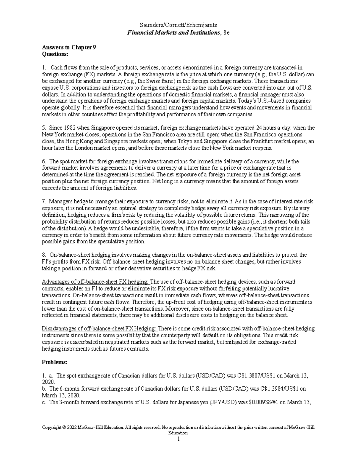 Saunders 8e Chap09 SM Textbook Answers Financial Markets and