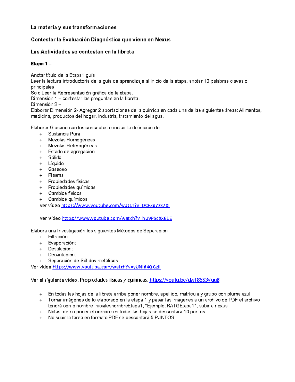 Actividades LMT Etapa 1 y 2- 2024 1 - La materia y sus transformaciones ...