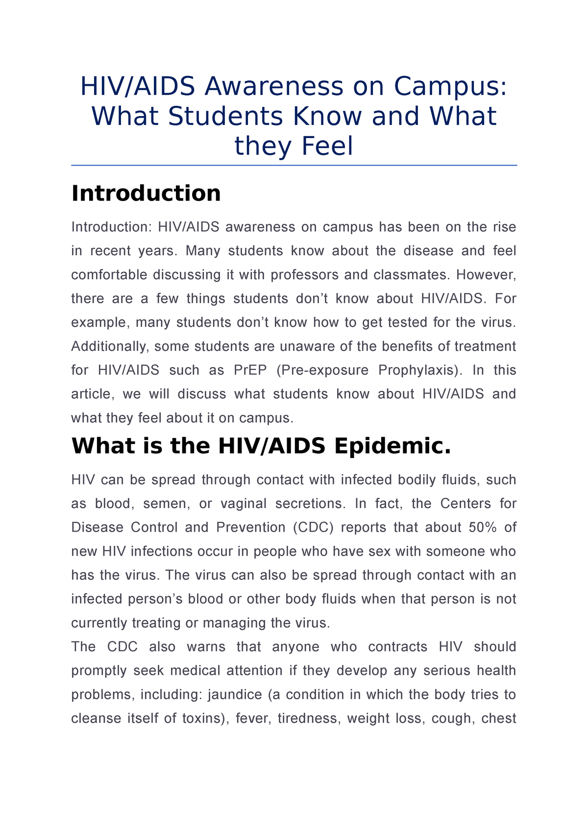 hiv and aids awareness essay