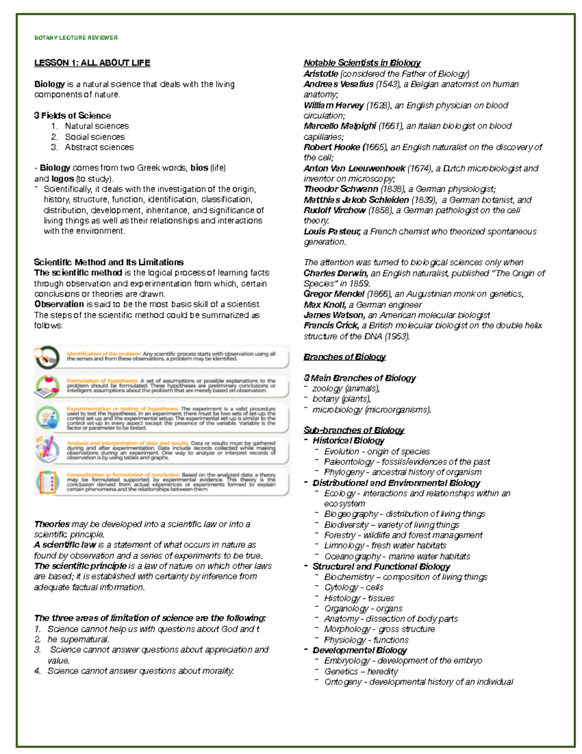 Botany- Lecture - Fundamentals - LESSON 1: ALL ABOUT LIFE Biology is a ...