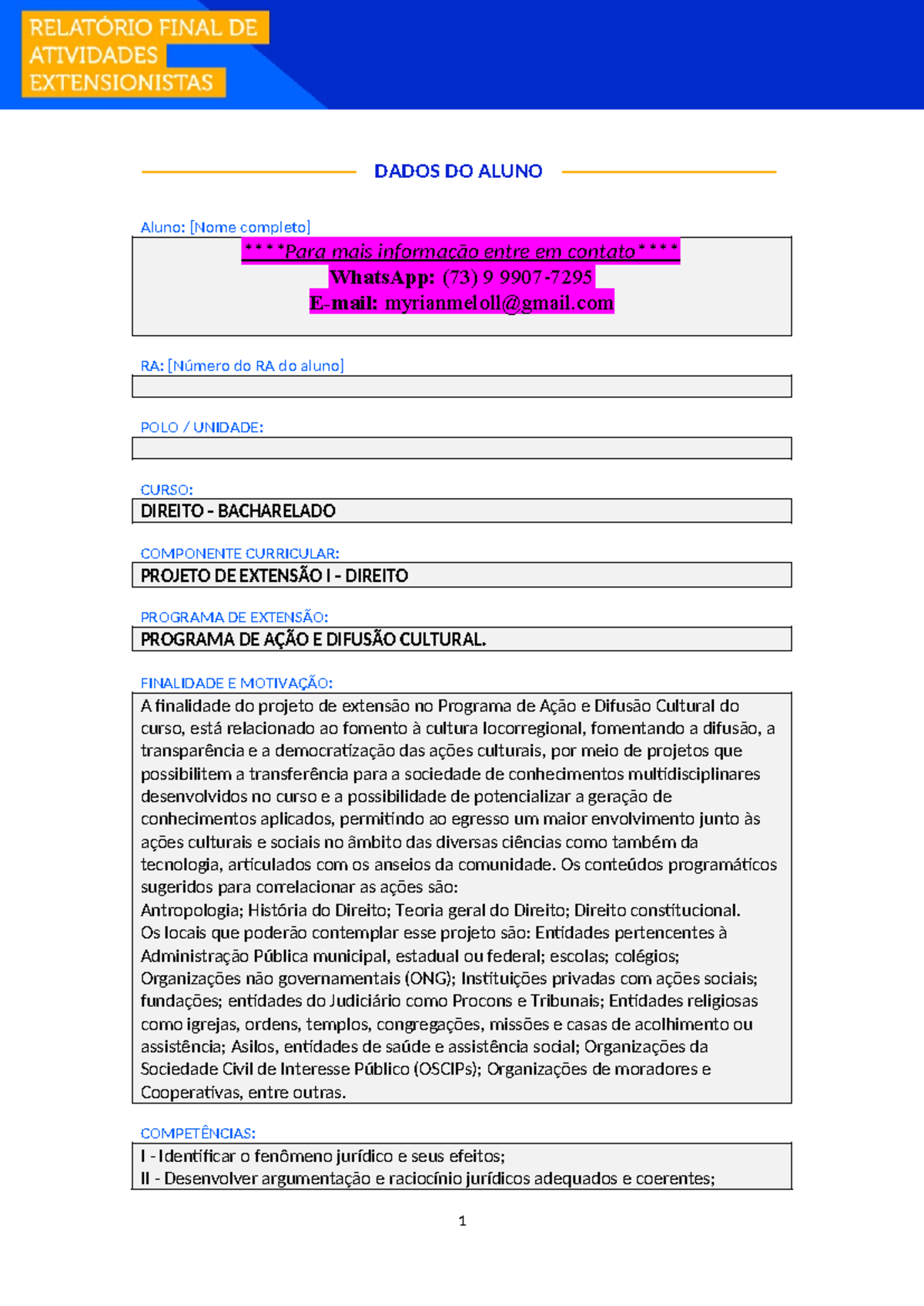 Portfólio Individual - Projeto DE Extensão I - Direito 2024 - Programa ...