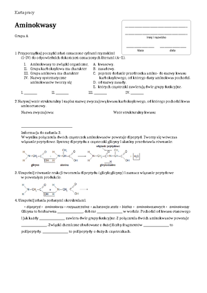 Aminokwasy Białka Cukry Sprawdzian Nowa Era Liceum www.studocu.com