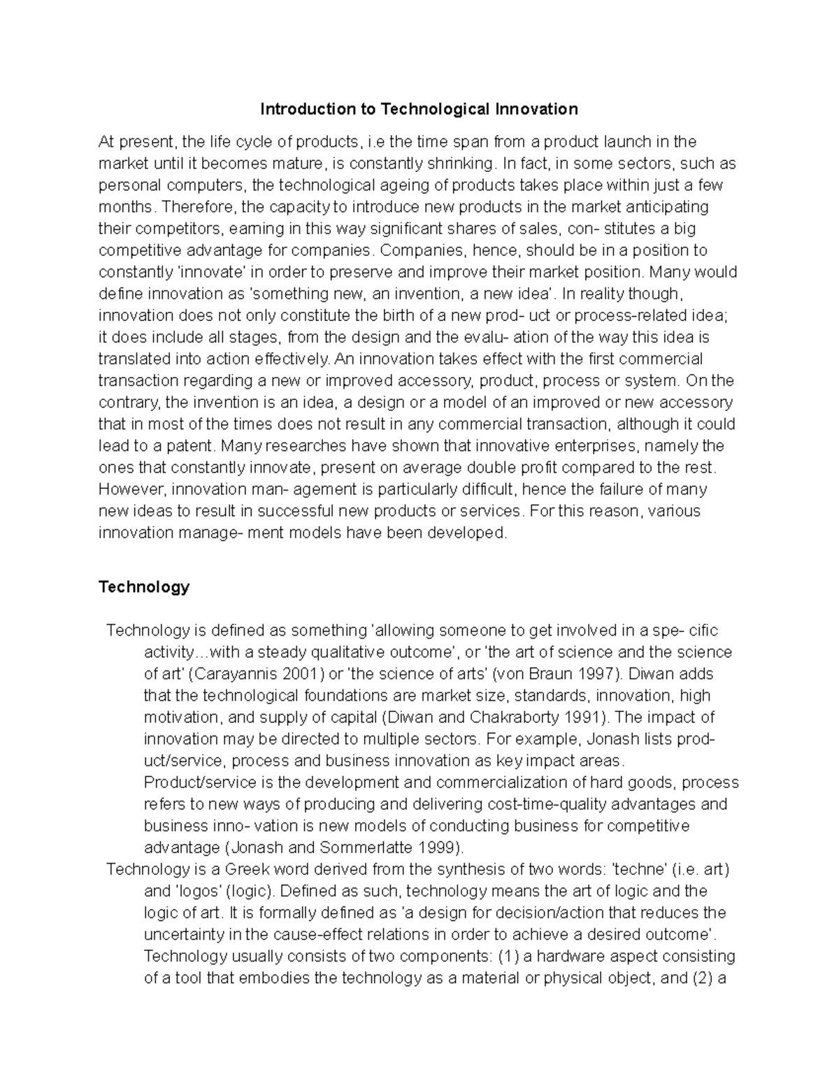 Introduction to Technological Innovation - In fact, in some sectors ...