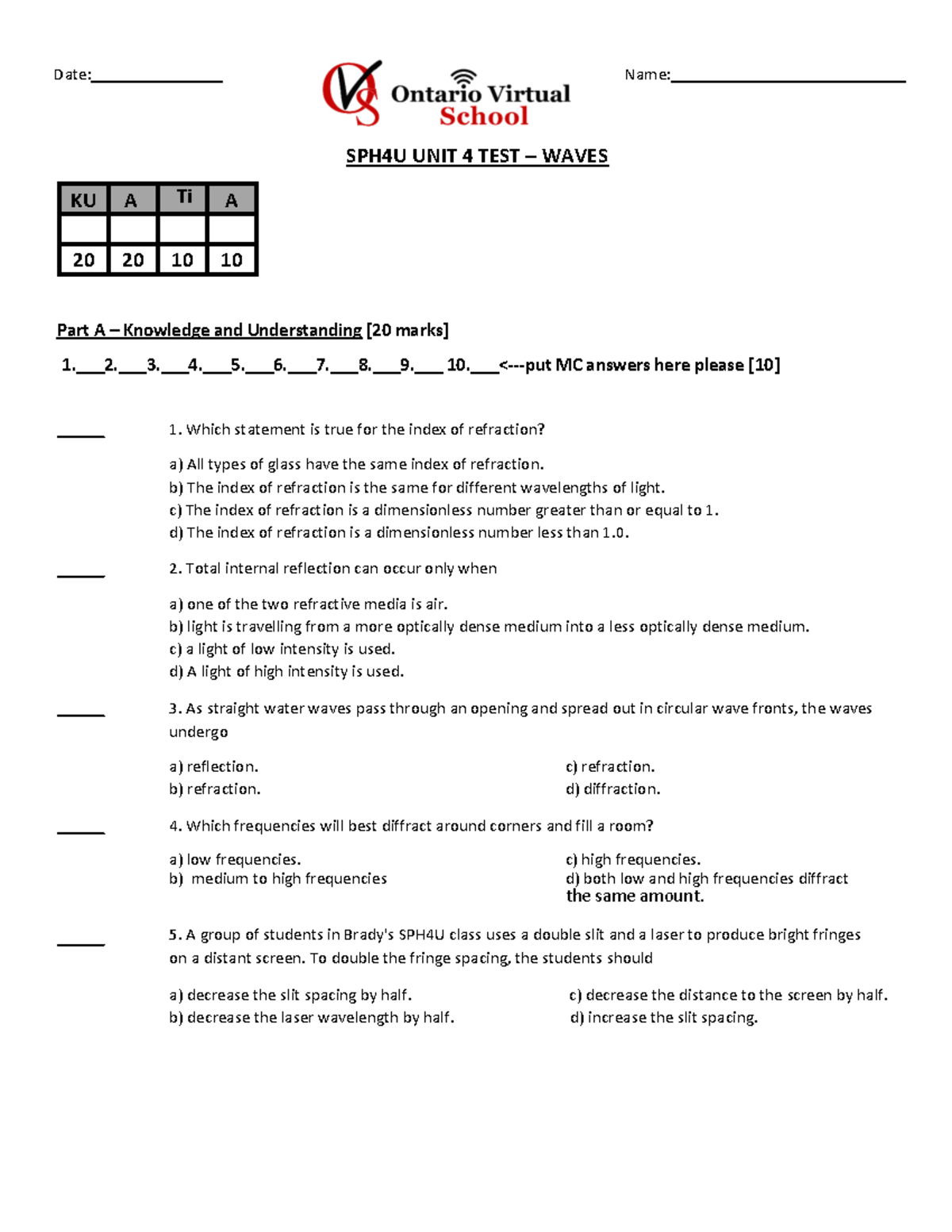 Wave calculations worksheet 12 13 - Name Wave Calculations Speed of a wave  = wavelength x frequency - Studocu