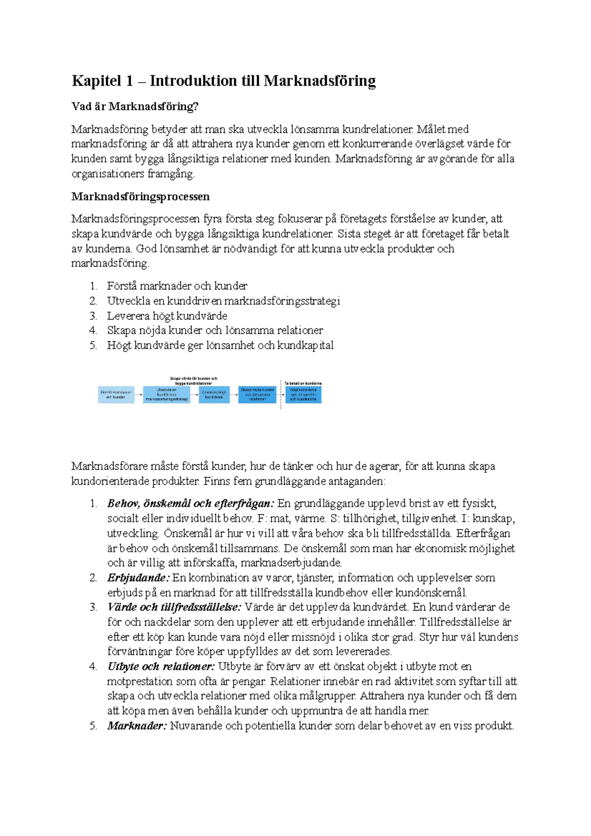 Sammanfattning Marknadsföring - Kapitel 1 – Introduktion Till ...
