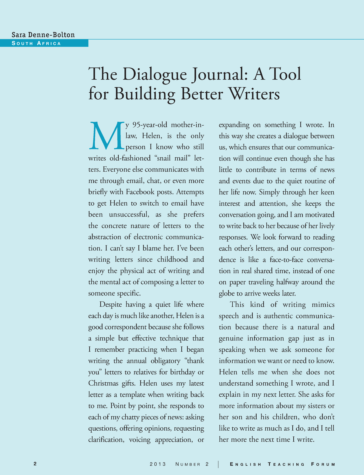 The dialogue journal A tool for building better writers ETForum - 2 2 0 ...