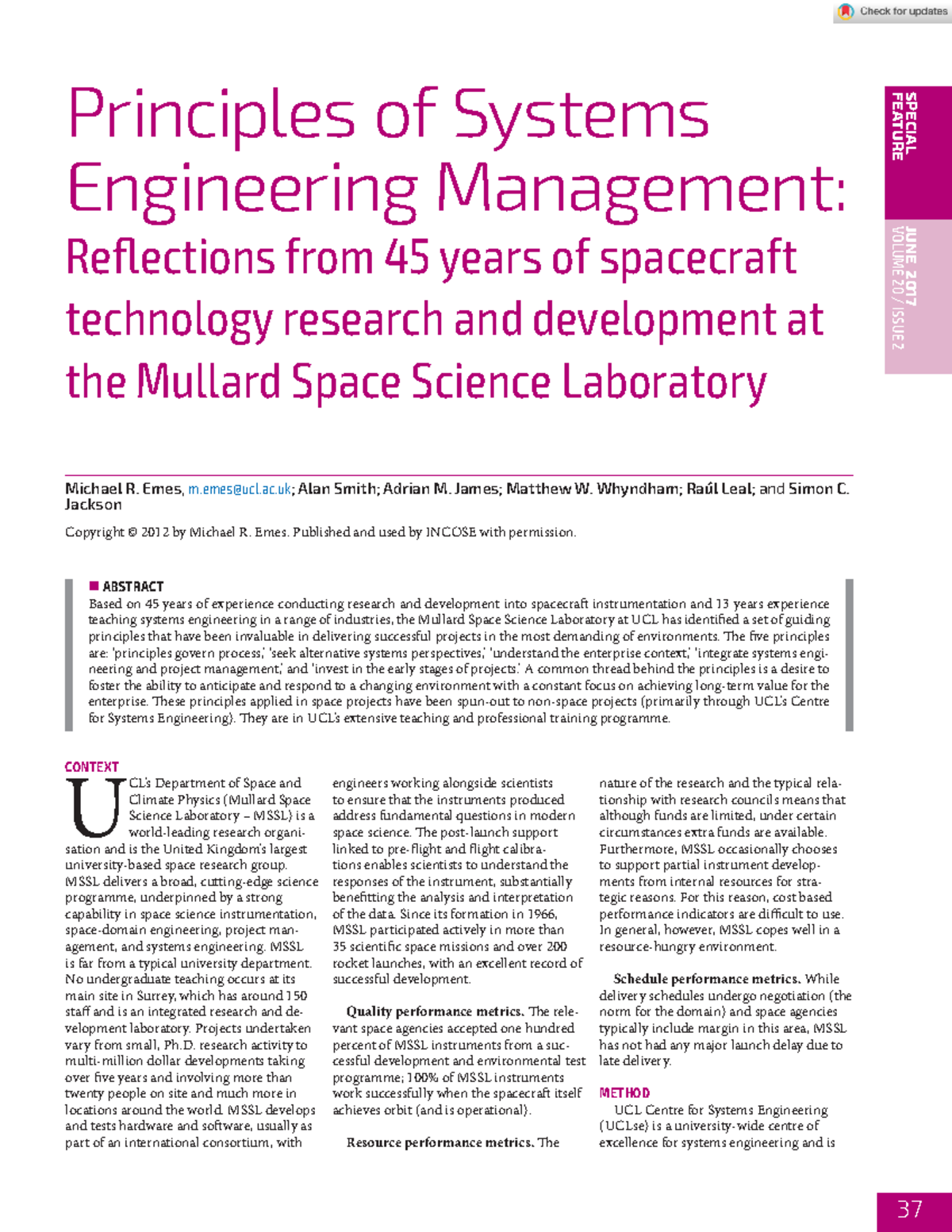 Insight 2017 Emes Principles OF Systems Engineering Management