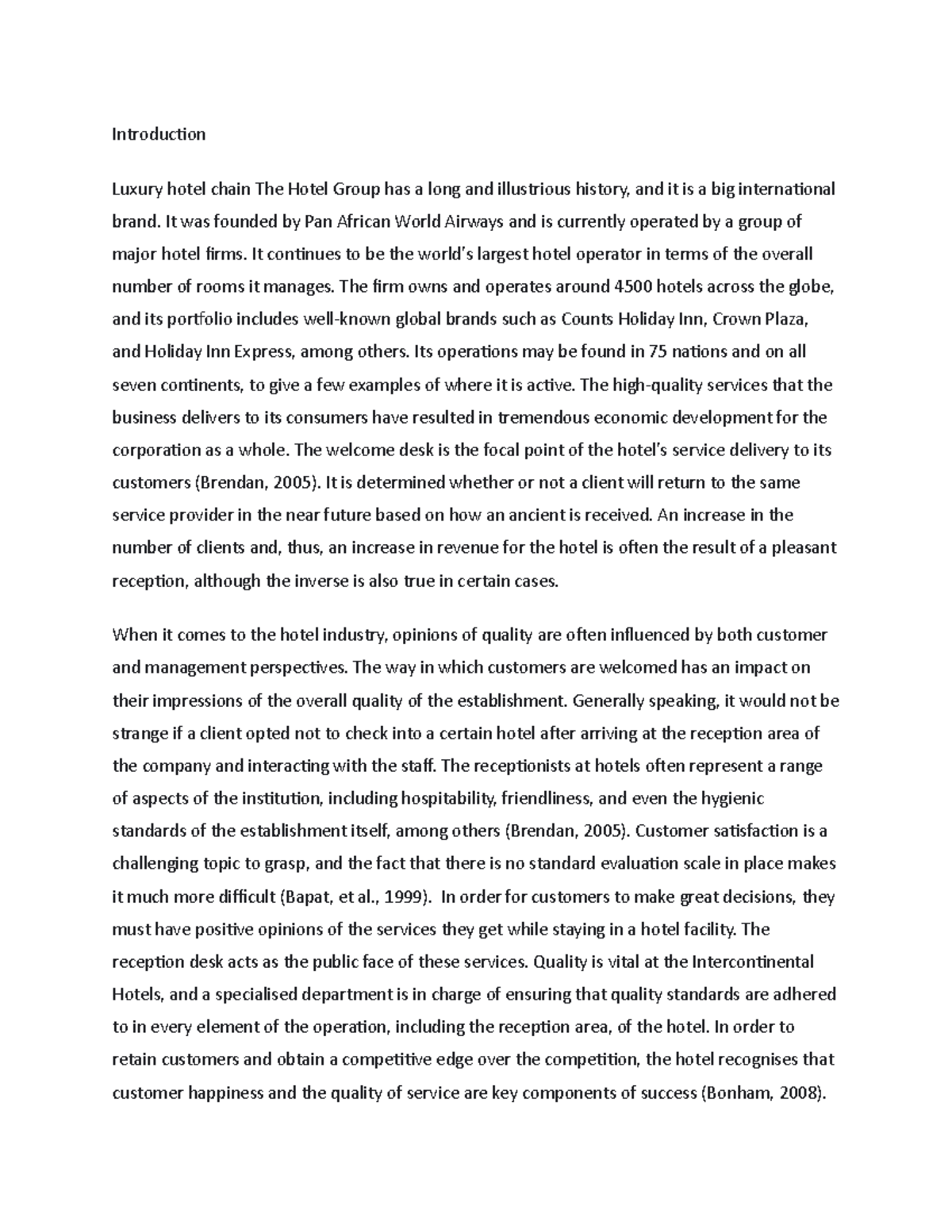 hotel introduction essay