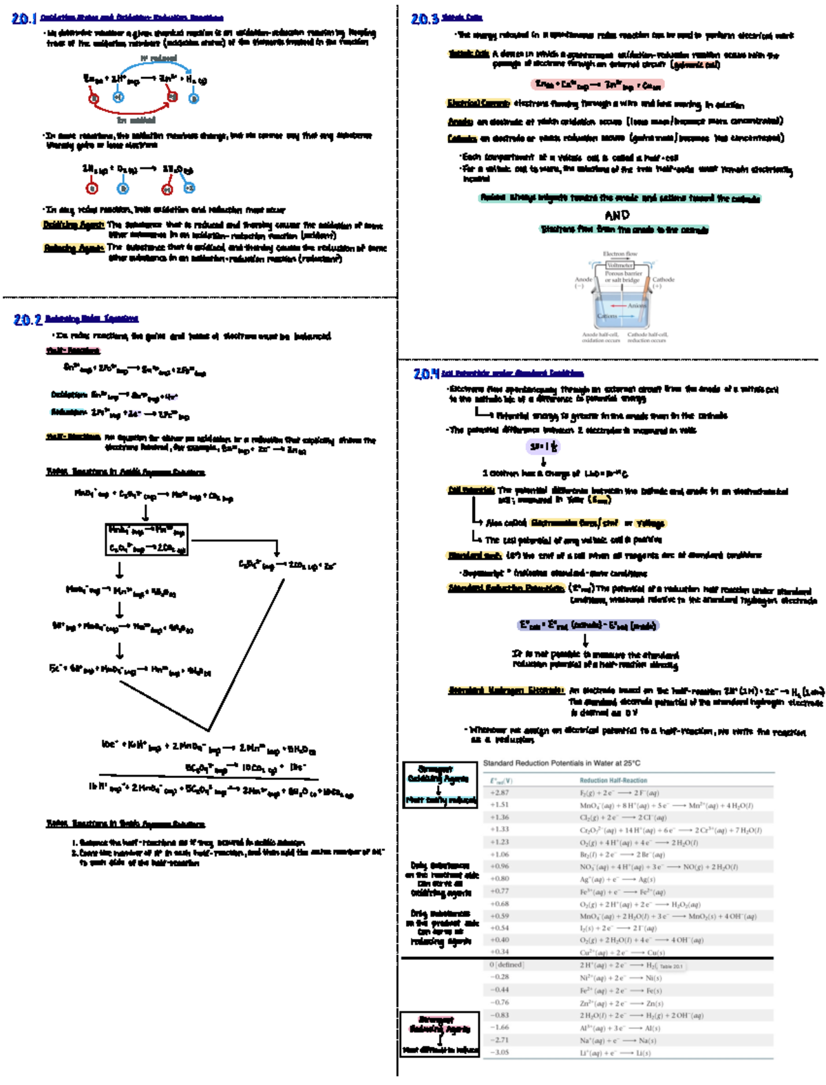 Chapter 20 Notes - 20. Oxidation States and Reactions 20 Voltaic Cells ...