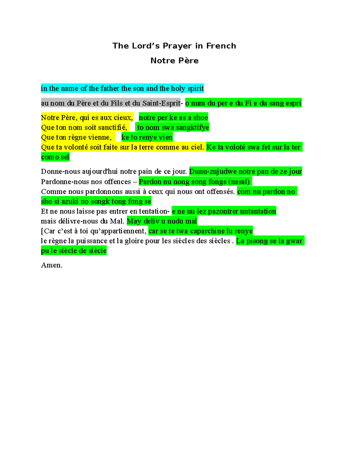 The Lord’s Prayer in French The Lord’s Prayer in French Notre Père in