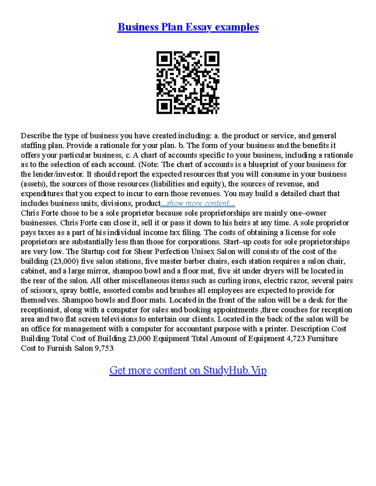 Business Essay Examples Business Plan Essay examples Describe the