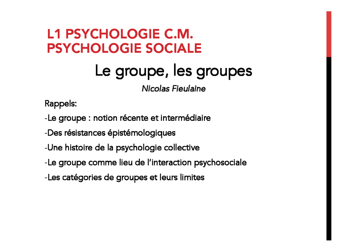 Séance 2- S2 - Psychologie Sociale - L1 PSYCHOLOGIE C. PSYCHOLOGIE ...