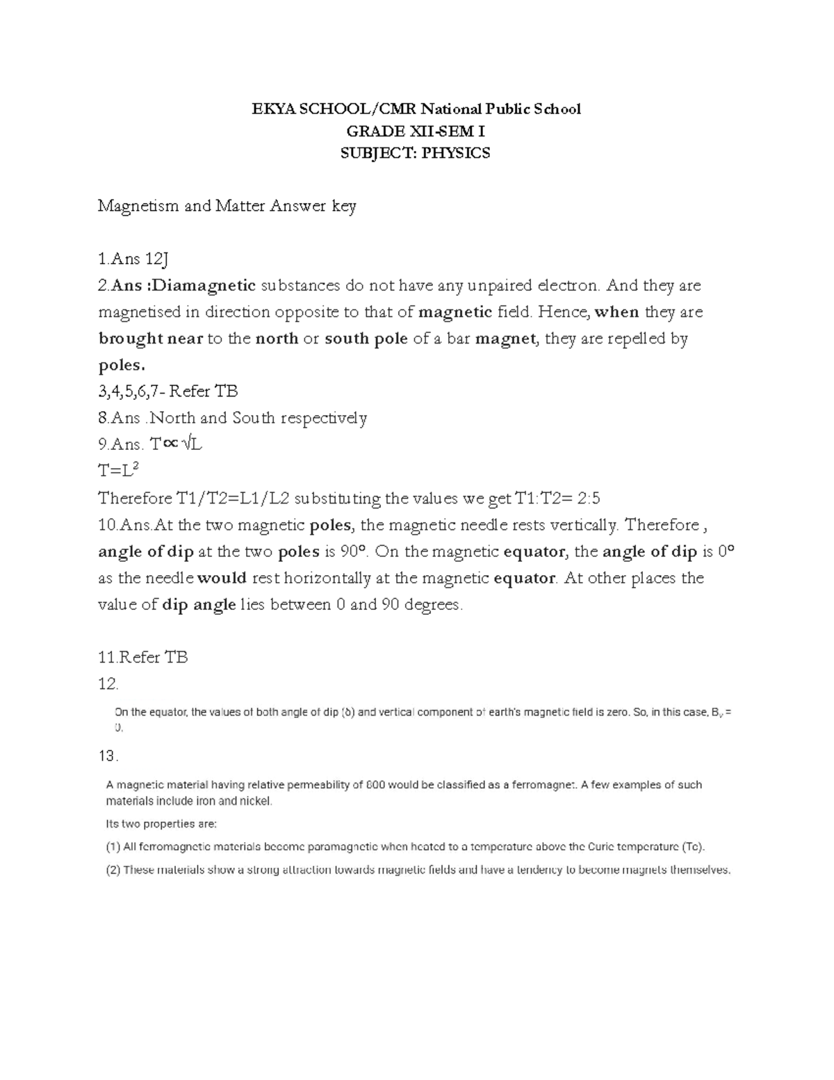 Magnetism+and+Matter+Answer+key+ - EKYA SCHOOL/CMR National Public ...