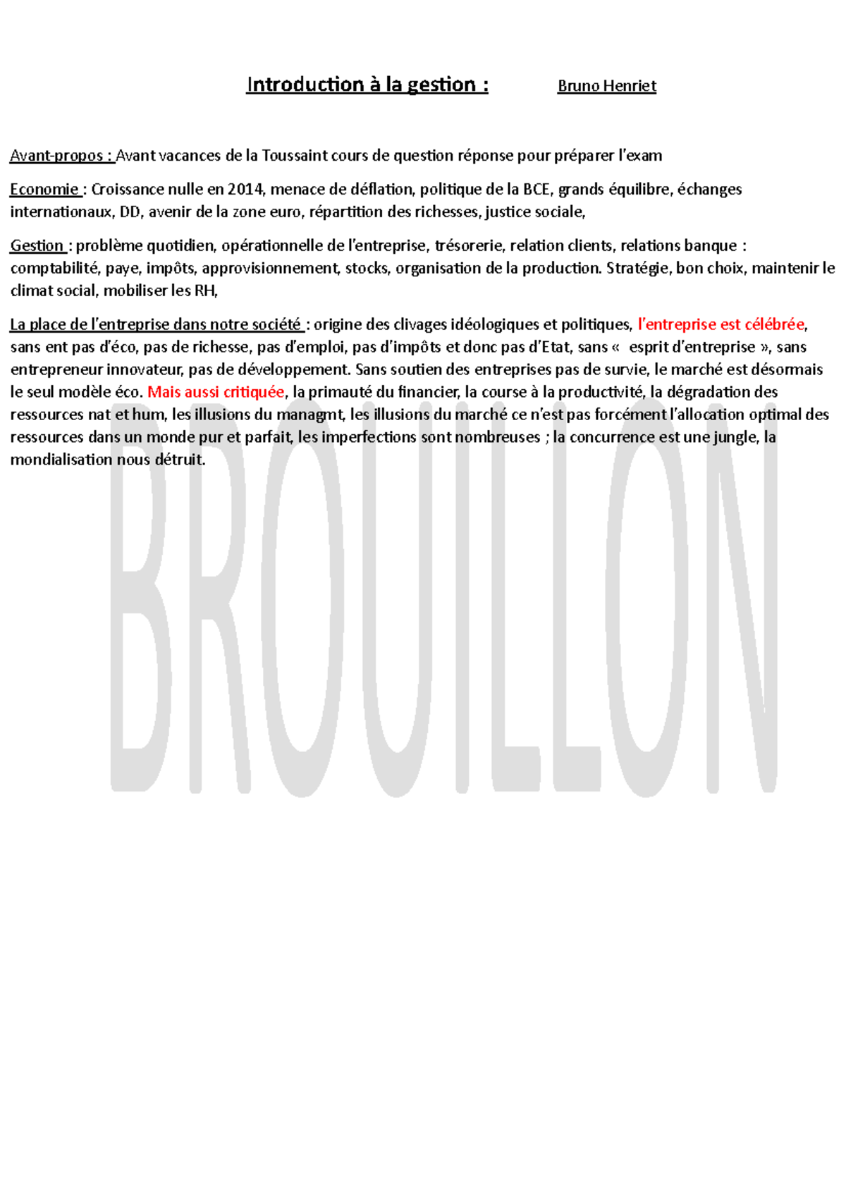 Introduction à La Gestion - Introduction à La Gestion : Bruno Henriet ...