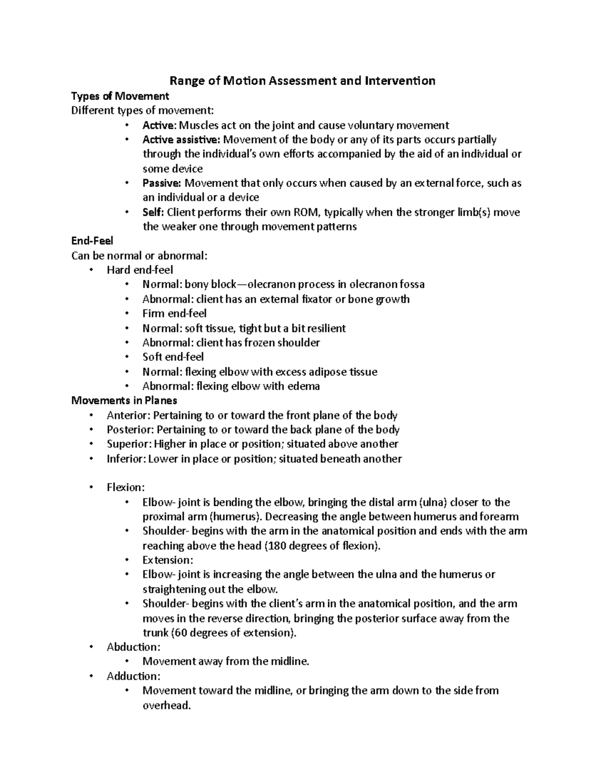 Note 3 - Note OTA Program - Range of Motion Assessment and Intervention ...