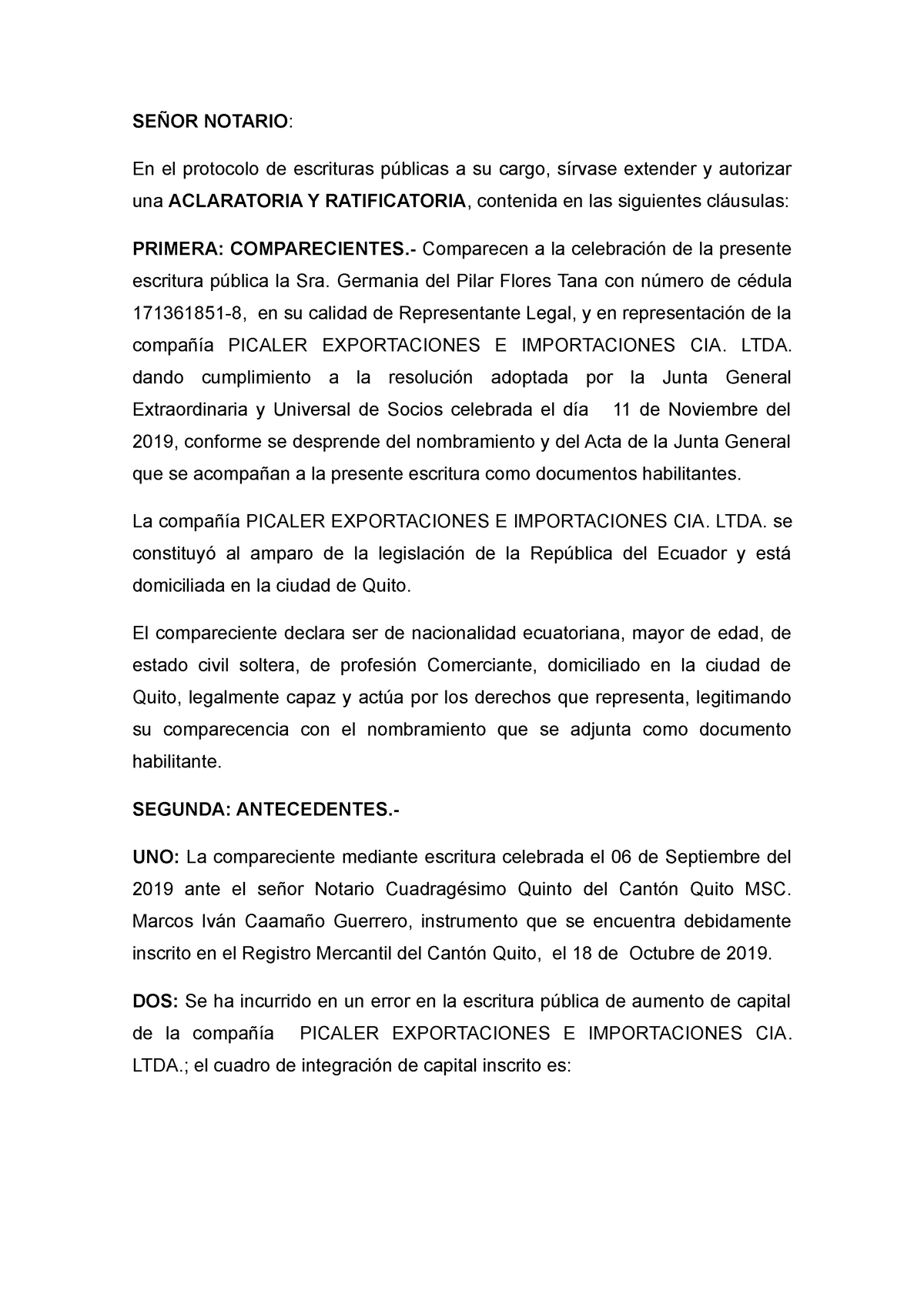 Aclaratoria-Y- Rectificatoria Picaler - SEÑOR NOTARIO: En el protocolo de  escrituras públicas a su - Studocu